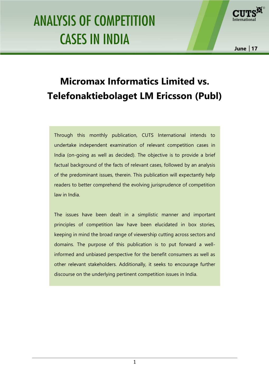 Micromax Informatics Limited Vs. Telefonaktiebolaget LM Ericsson (Publ)