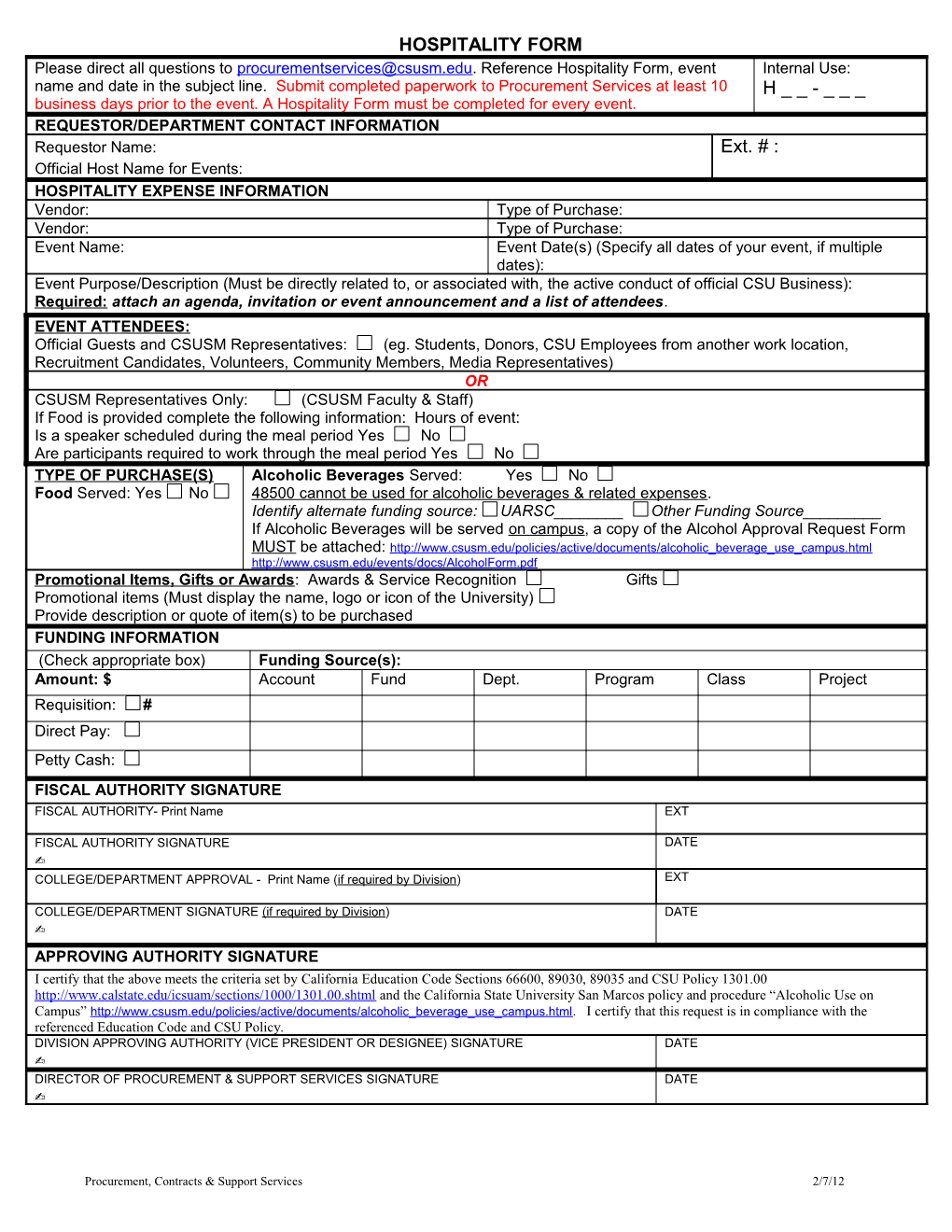 Procurement, Contracts & Support Services 2/7/12