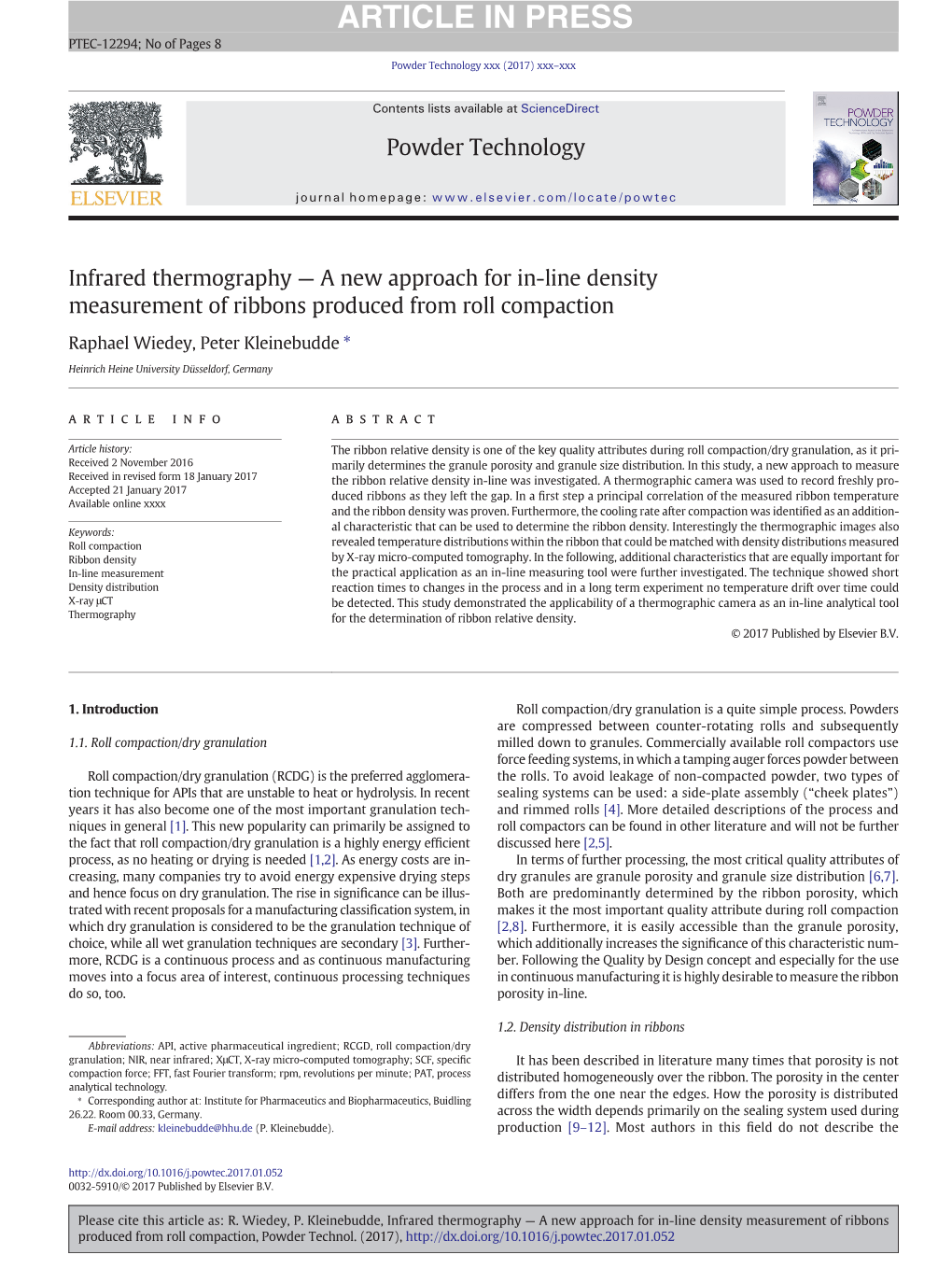 Infrared Thermography — a New Approach for In-Line Density Measurement of Ribbons Produced from Roll Compaction