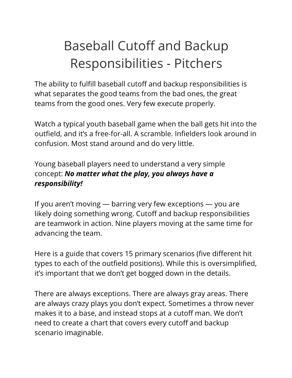 Baseball Cutoff and Backup Responsibilities - Pitchers