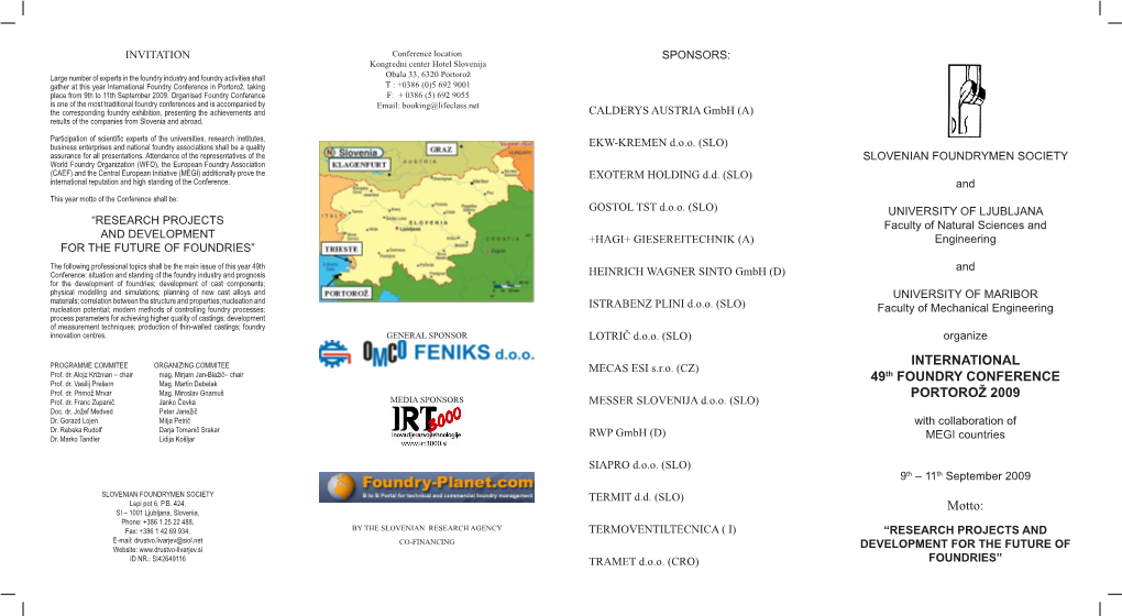 INTERNATIONAL 49Th FOUNDRY CONFERENCE PORTOROŽ 2009