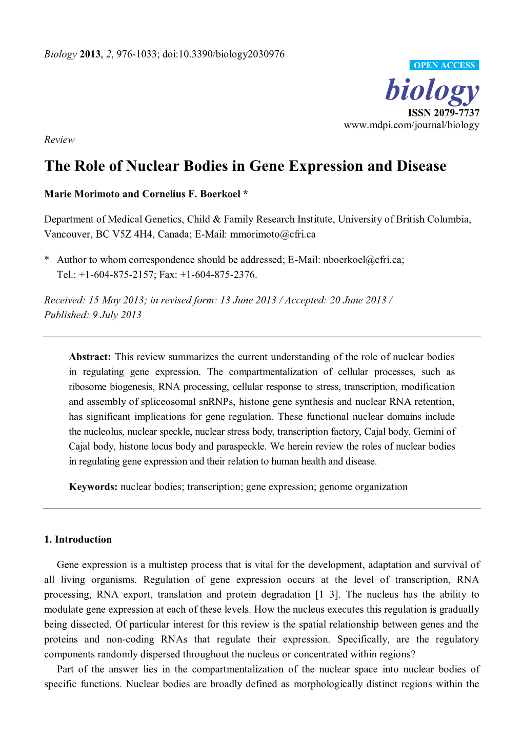 The Role of Nuclear Bodies in Gene Expression and Disease
