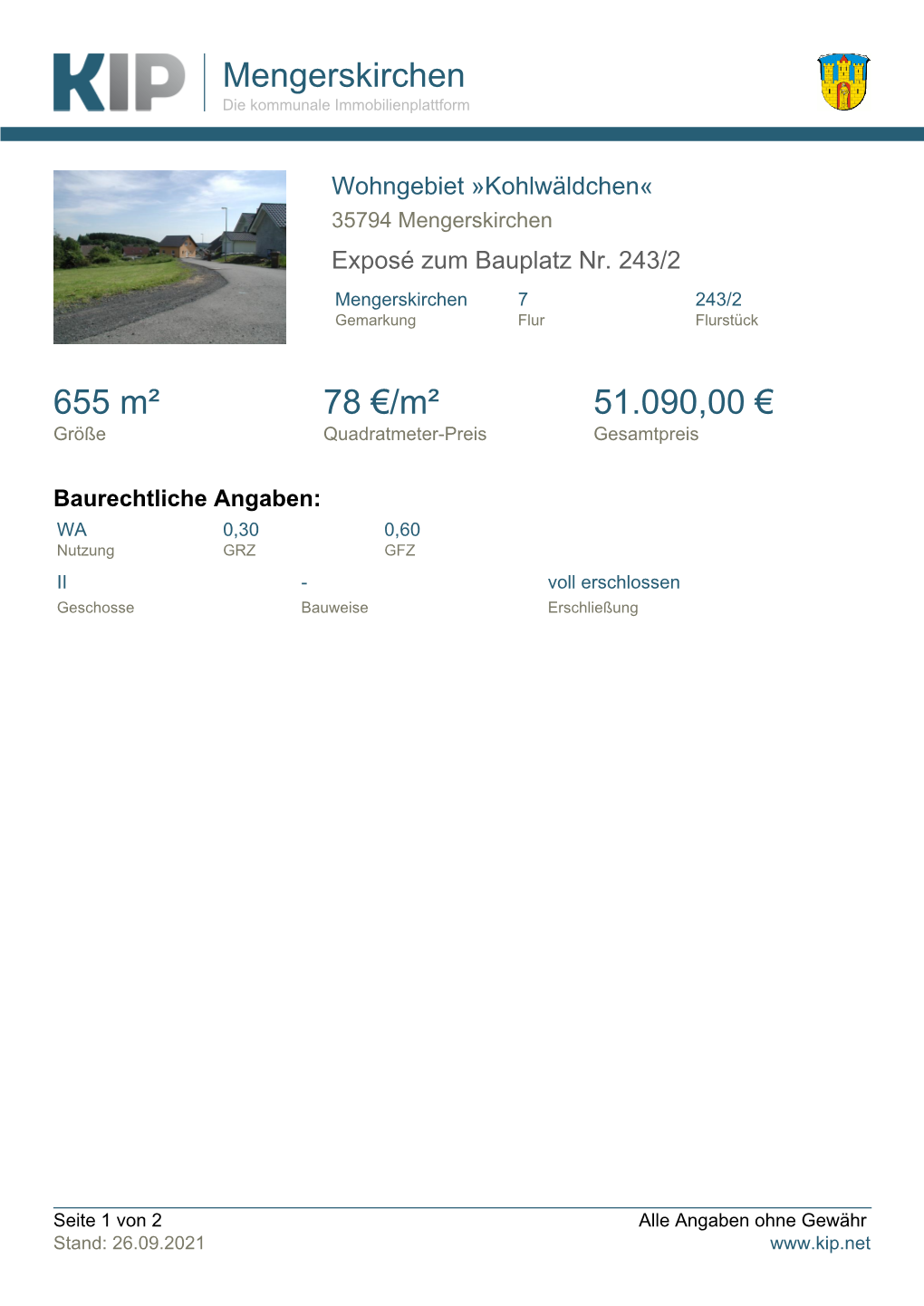 Mengerskirchen 655 M² 78 €/M² 51.090,00 €