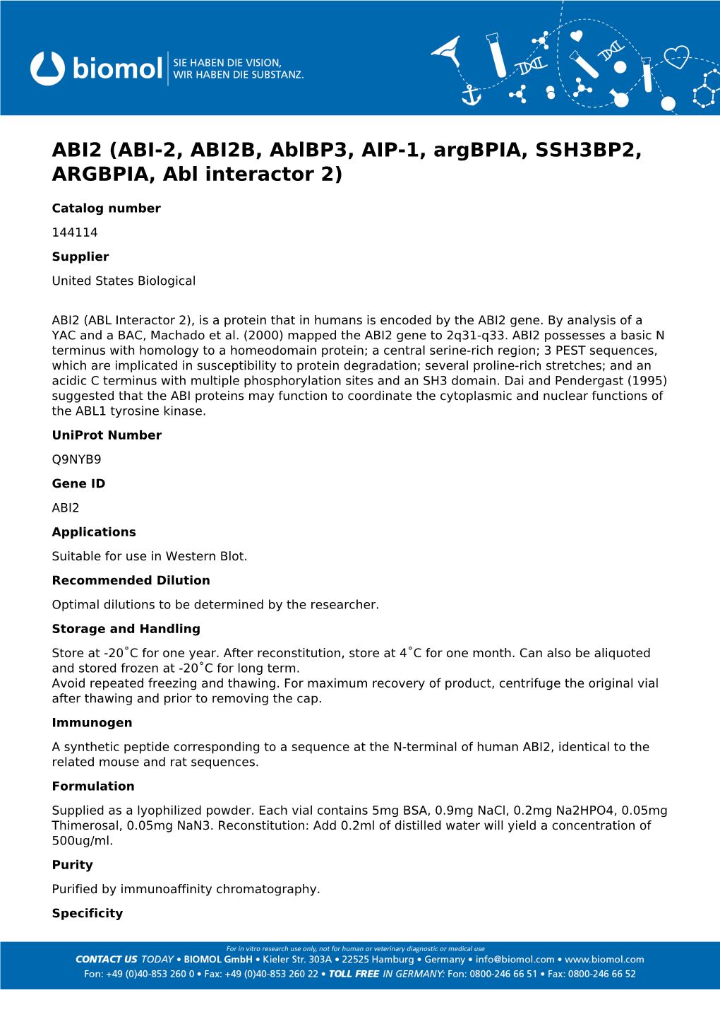 Usbiological Datasheet