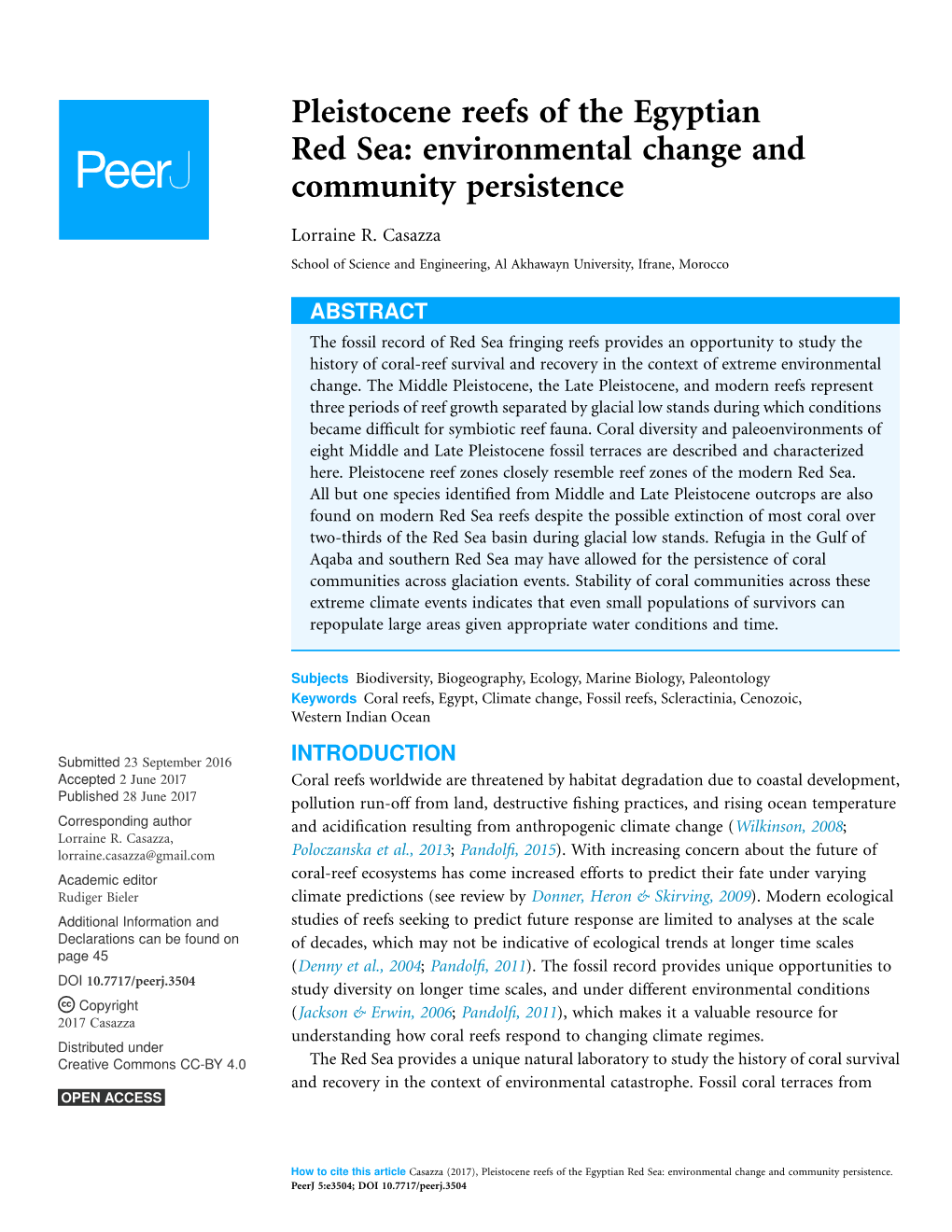 Pleistocene Reefs of the Egyptian Red Sea: Environmental Change and Community Persistence