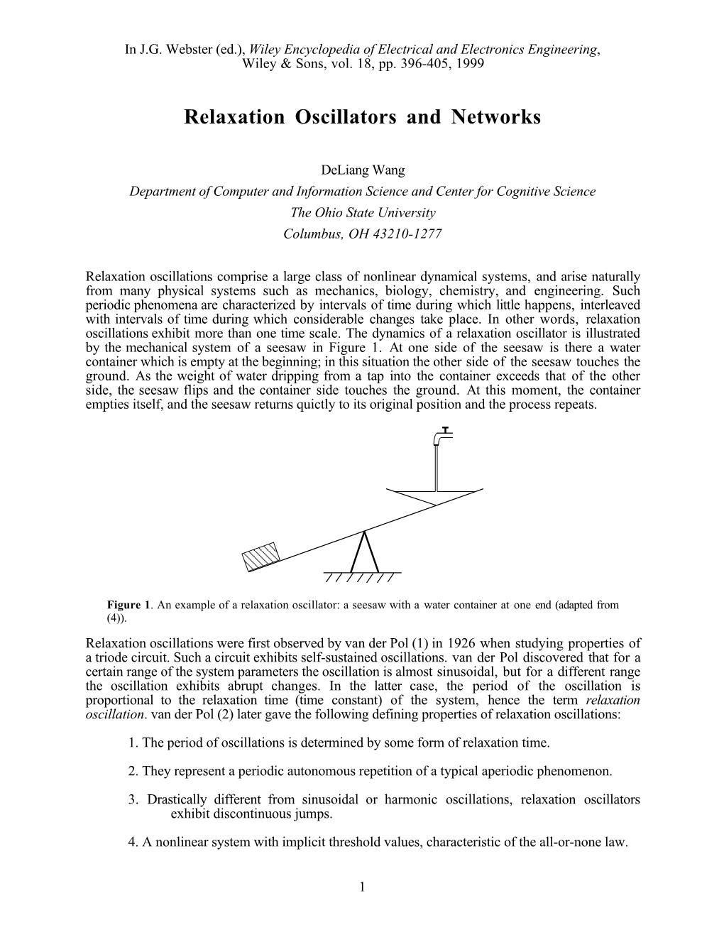 Relaxation Oscillators and Networks