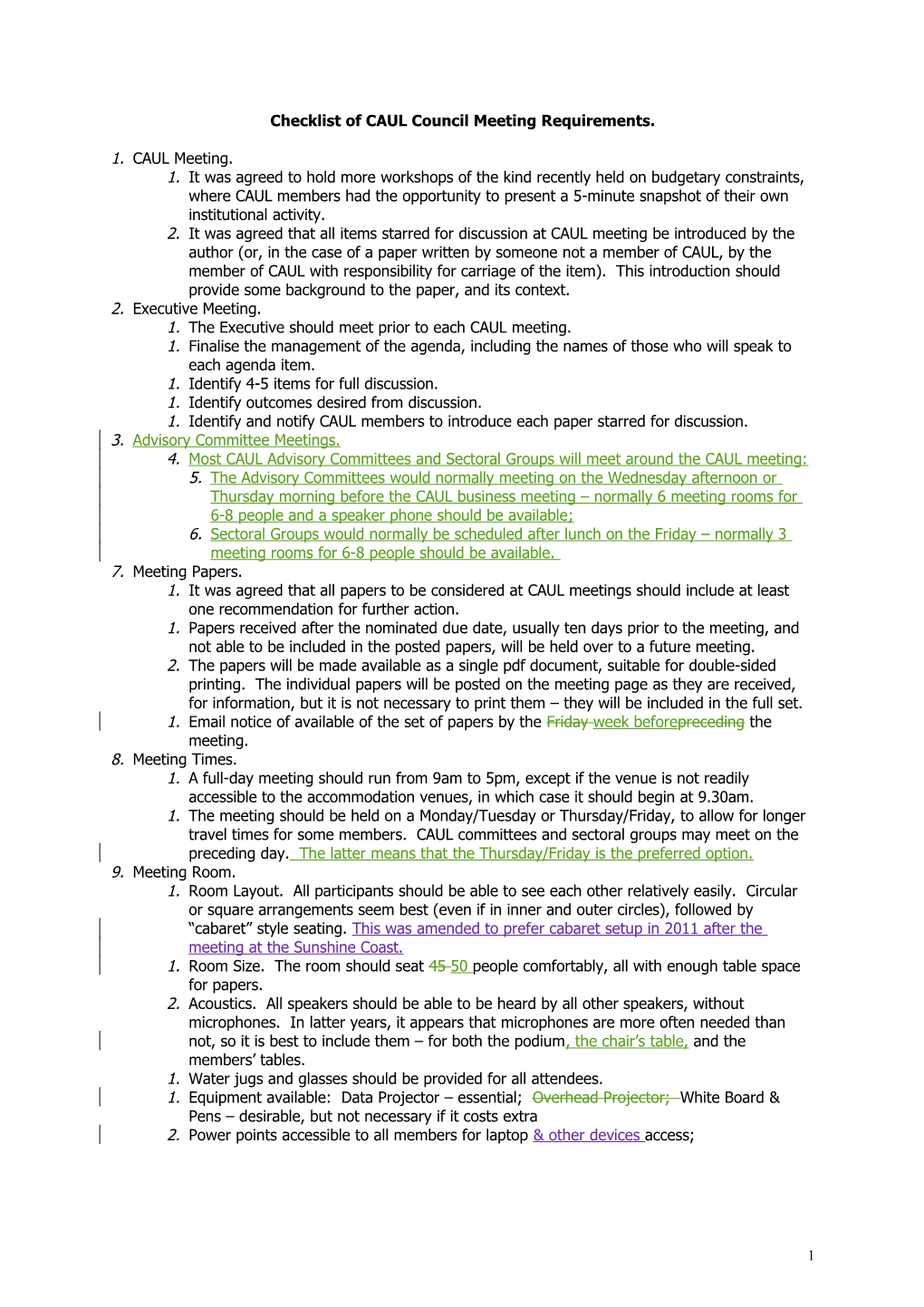 Checklist of CAUL Council Meeting Requirements