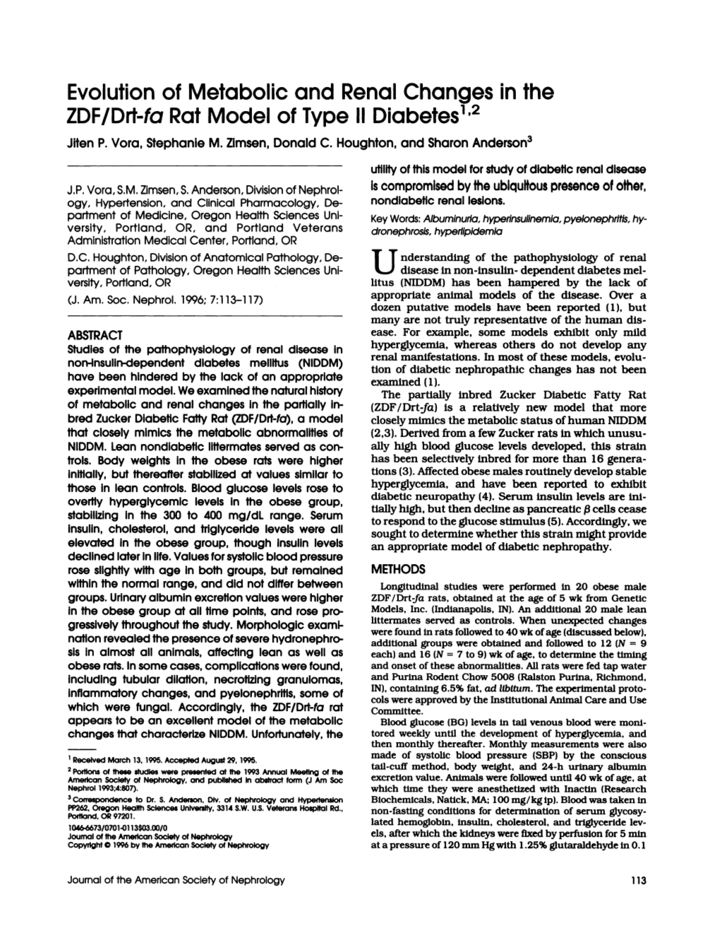 Evolution of Metabolic and Renal Changes in the ZDF/Drt-Fa Rat Model of Type II Diabetes1’2