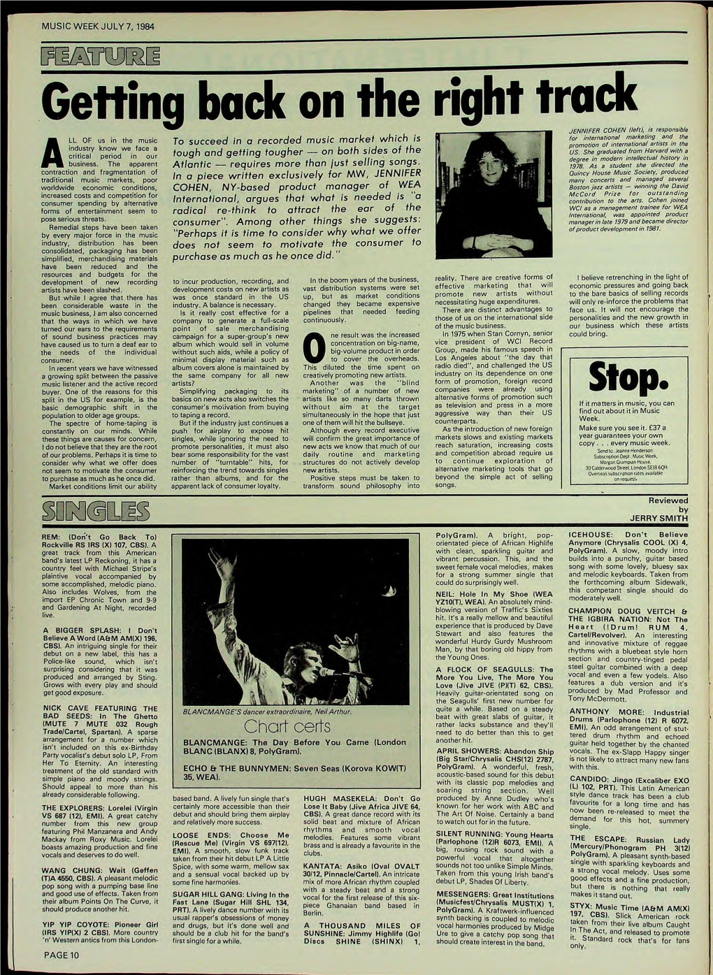 MUSIC WEEK JULY 7, 1984 Getting Back on the Right Track Icmmiccd Rnuptj //P/I ALL of Us in the Music Industry Know We Face A