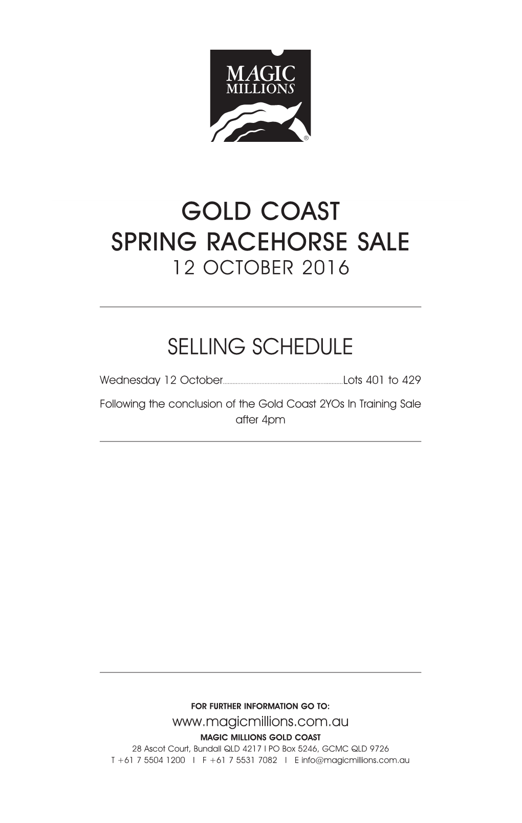 Gold Coast Spring Racehorse Sale 12 October 2016