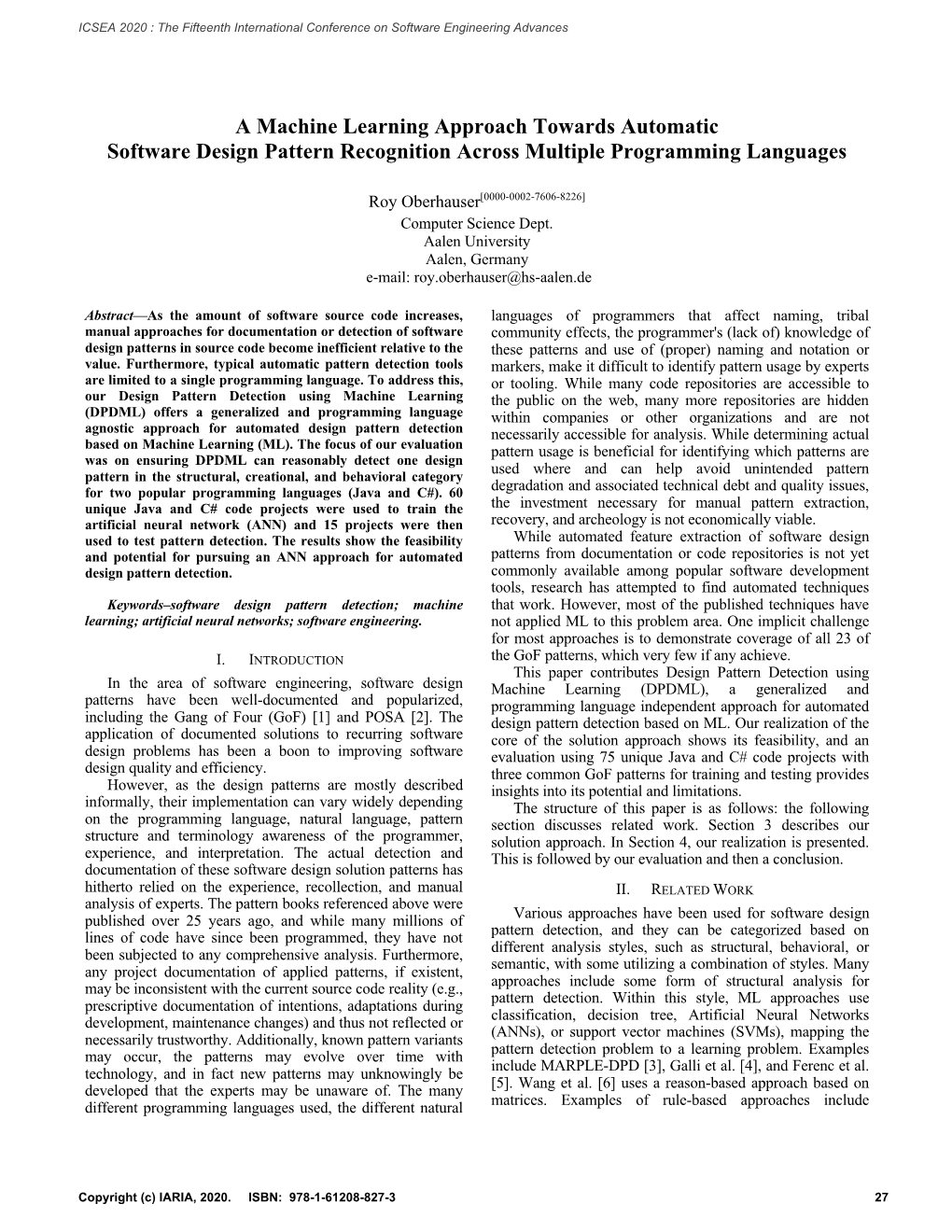 A Machine Learning Approach Towards Automatic Software Design Pattern Recognition Across Multiple Programming Languages