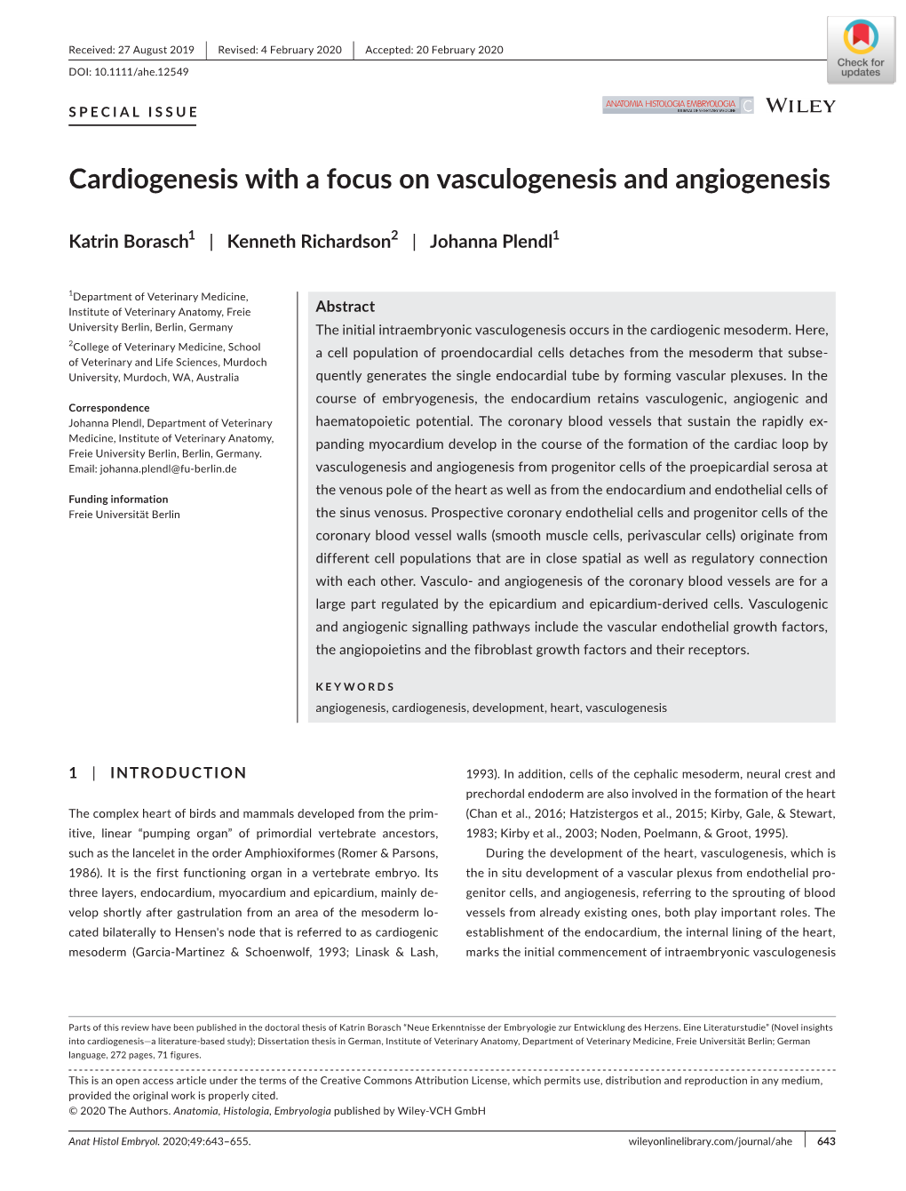 Cardiogenesis with a Focus on Vasculogenesis and Angiogenesis