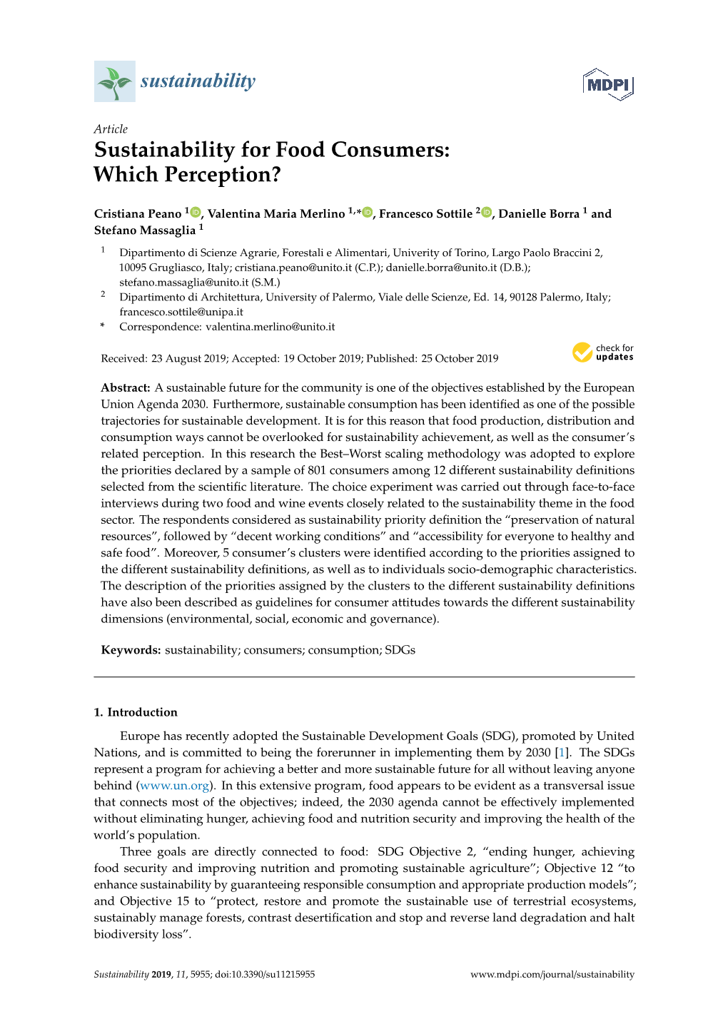 Sustainability for Food Consumers: Which Perception?