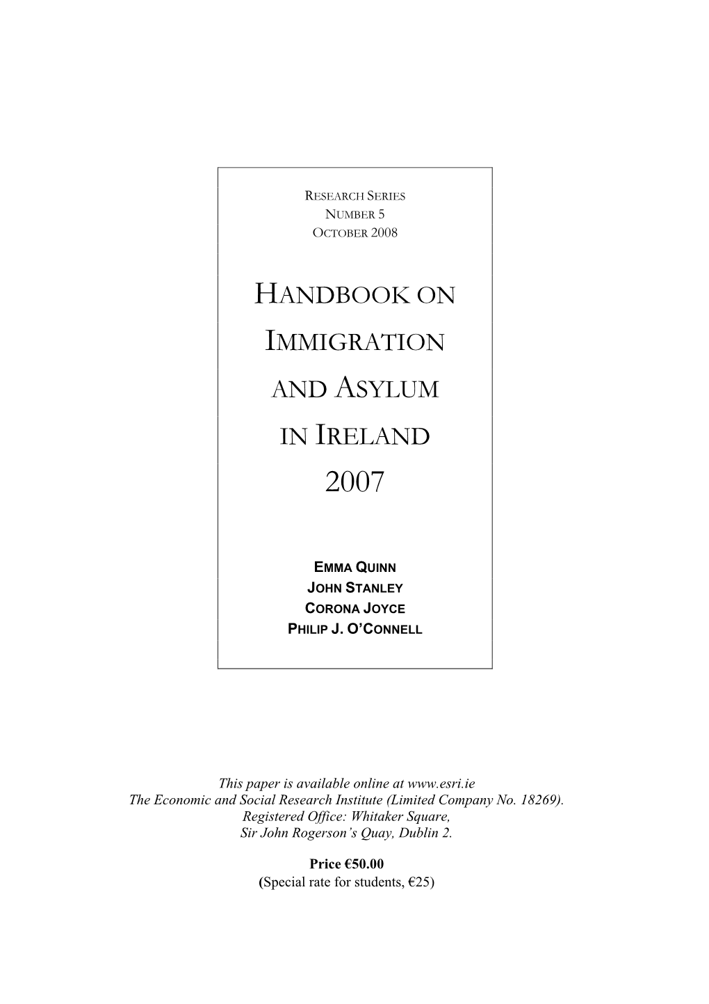 Handbook on Immigration and Asylum in Ireland 2007