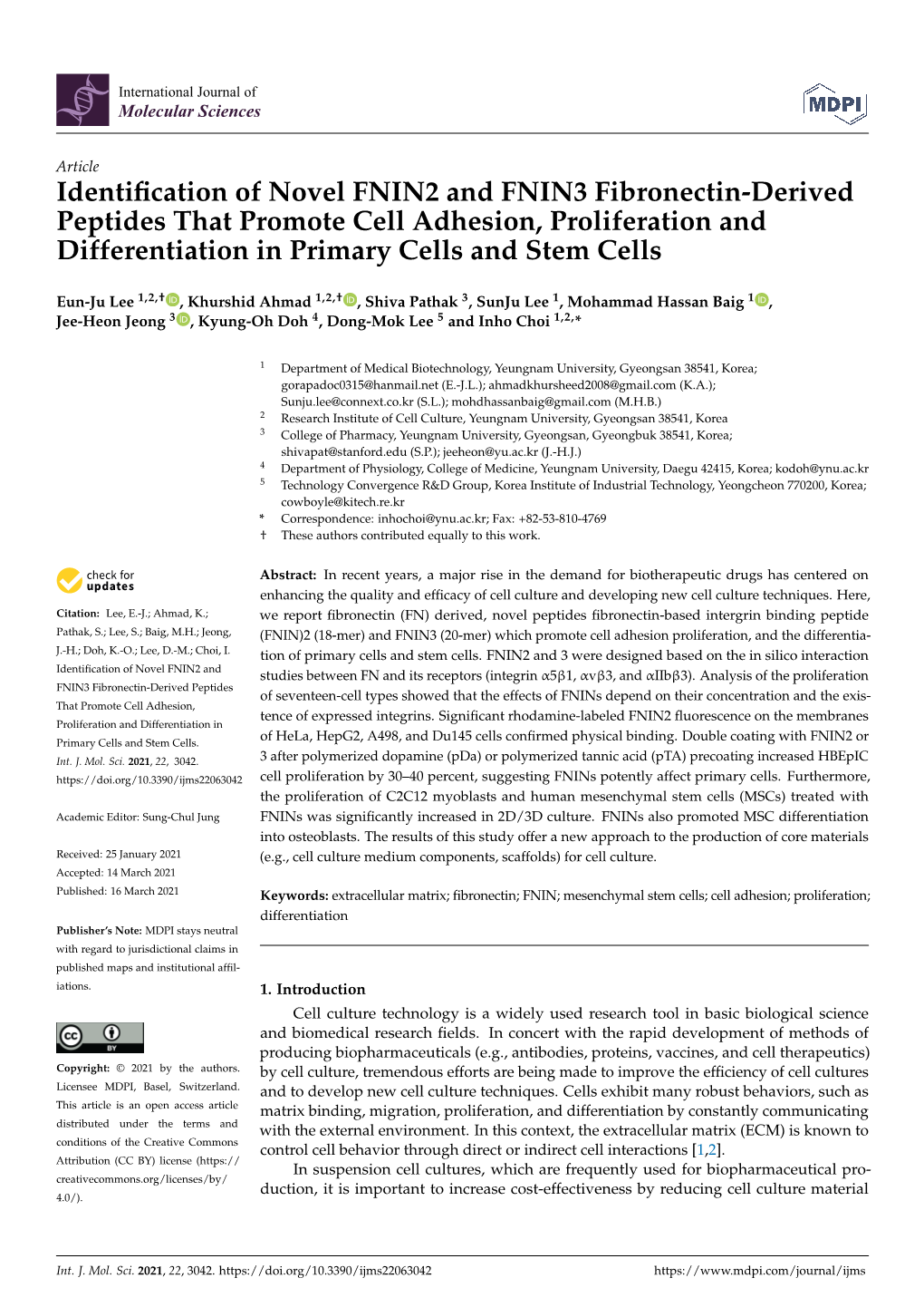 Identification of Novel FNIN2 and FNIN3 Fibronectin-Derived