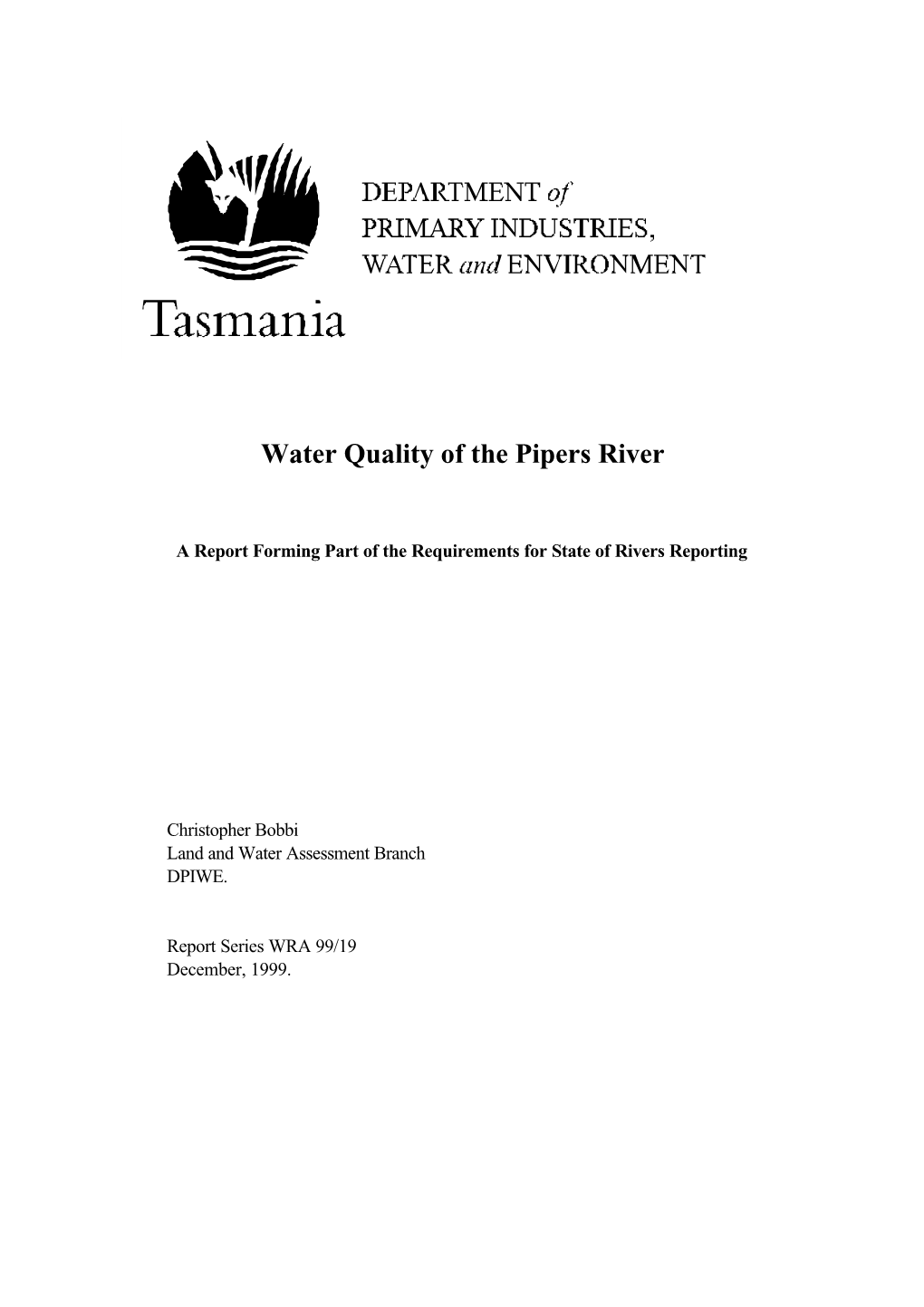 Water Quality of the Pipers River