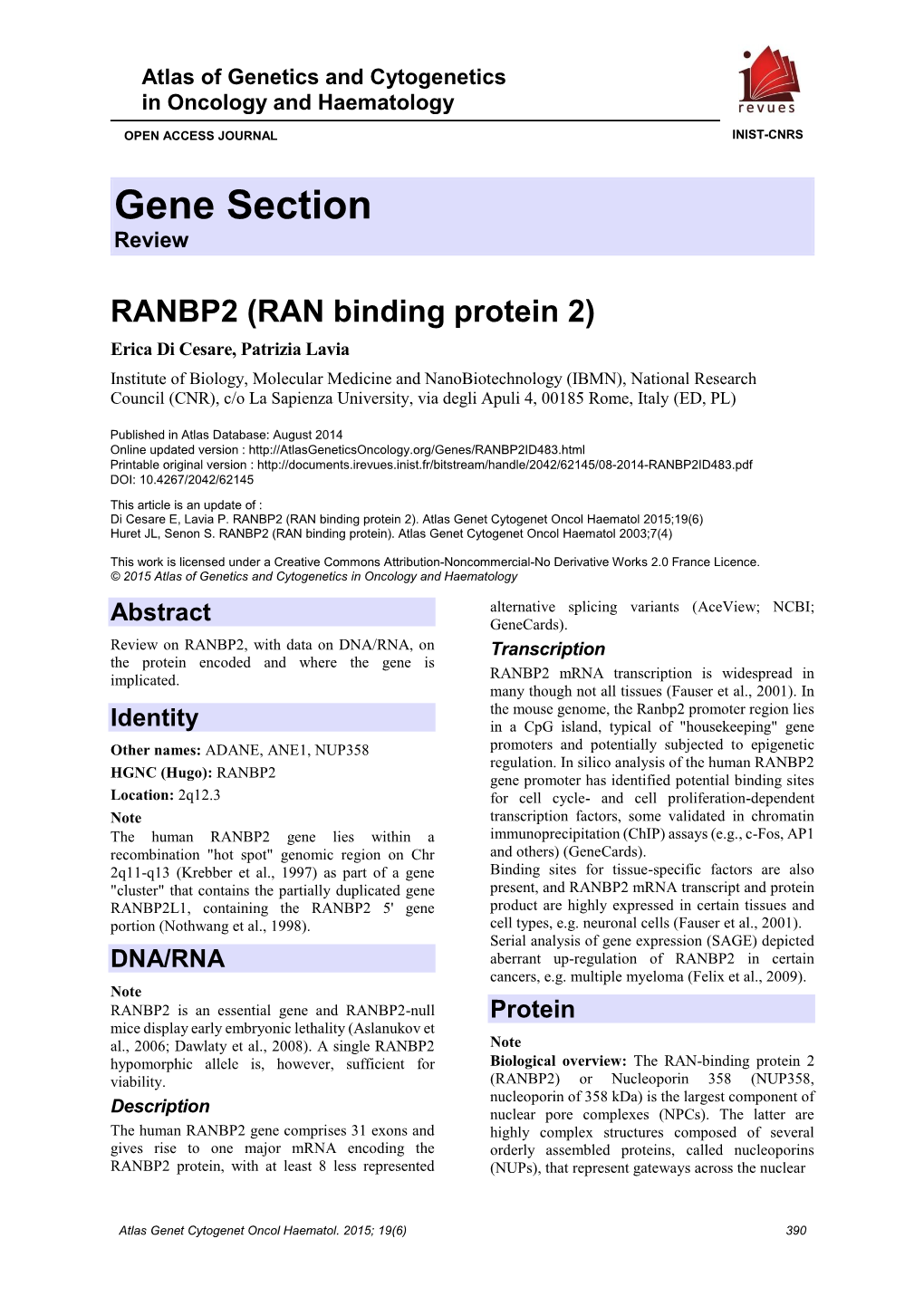 Gene Section Review