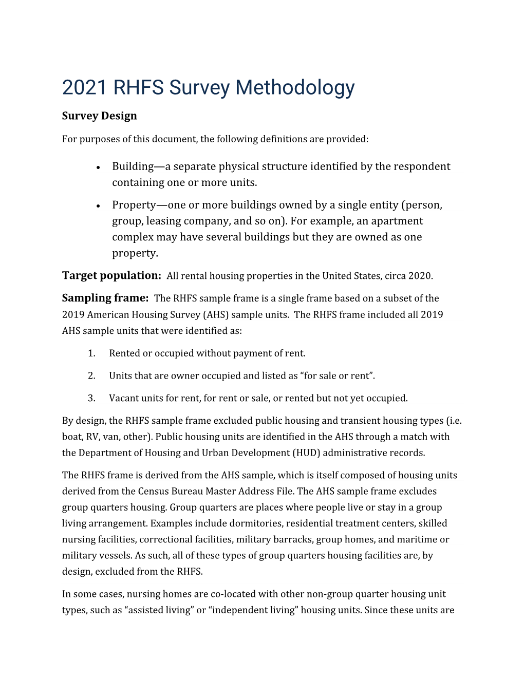2021 RHFS Survey Methodology
