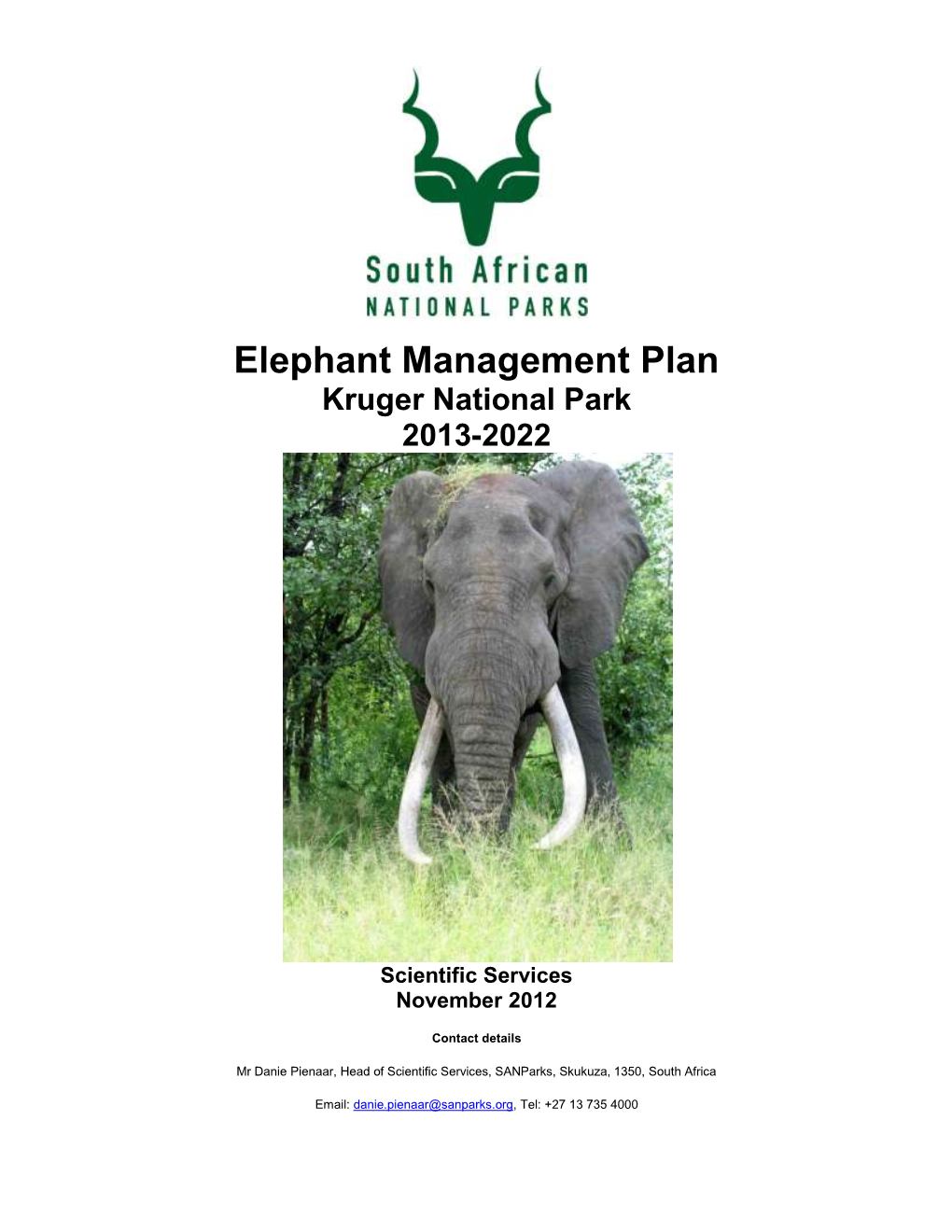 Kruger National Park Elephant Management Plan