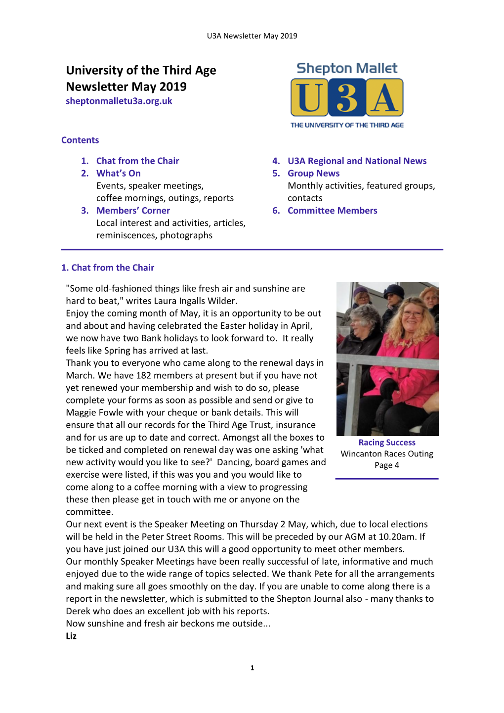 University of the Third Age Newsletter May 2019 Sheptonmalletu3a.Org.Uk