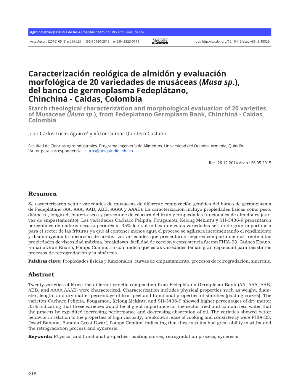 Caracterización Reológica De Almidón Y Evaluación Morfológica De 20