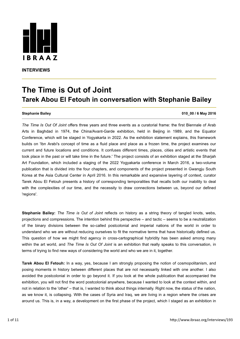 The Time Is out of Joint | Ibraaz