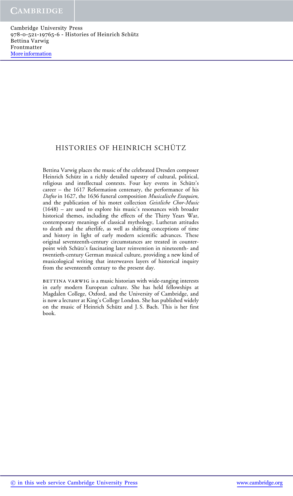 Histories of Heinrich Schu¨ Tz