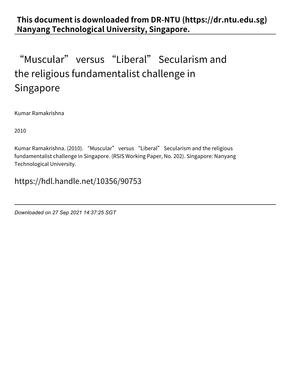 Secularism and the Religious Fundamentalist Challenge in Singapore