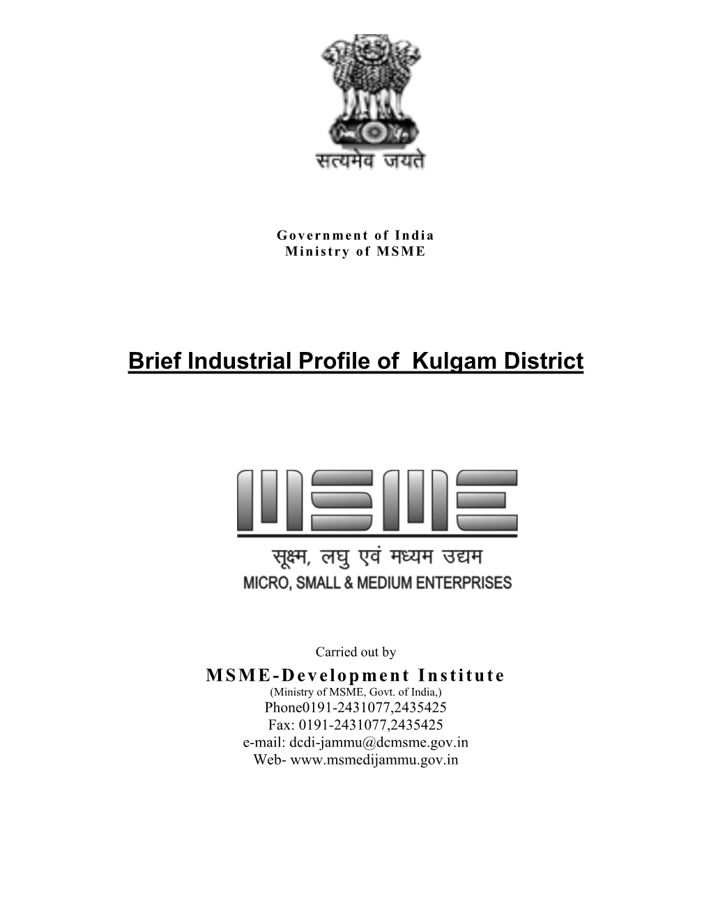 Brief Industrial Profile of Kulgam District