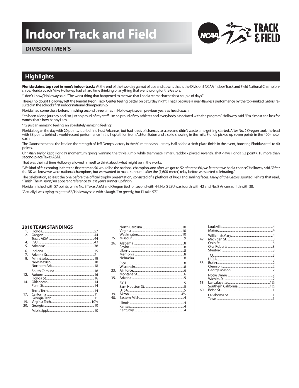 Indoor Track and Field DIVISION I MEN’S