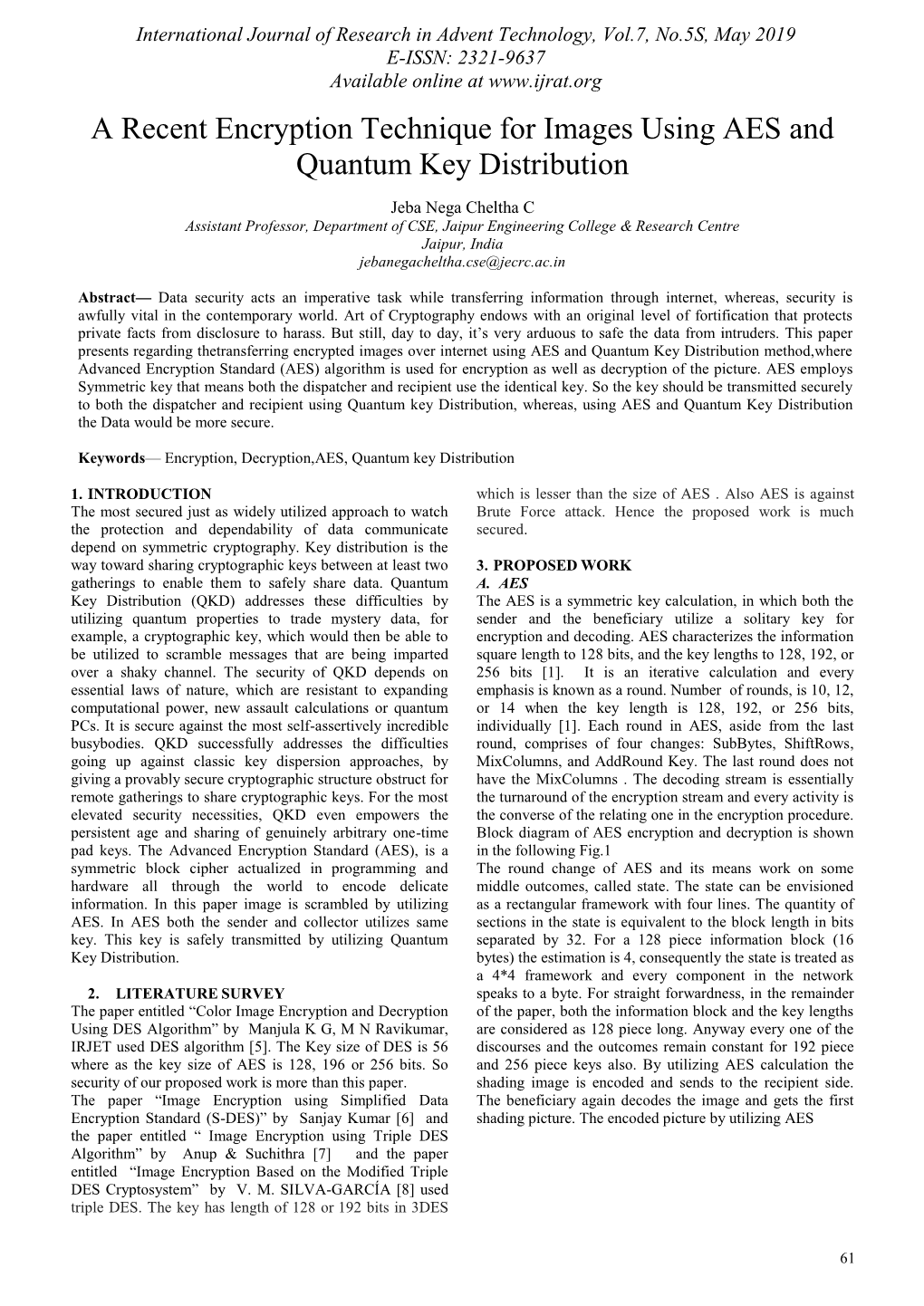 A Recent Encryption Technique for Images Using AES and Quantum Key Distribution