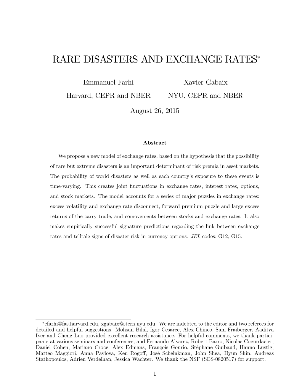 Rare Disasters and Exchange Rates∗