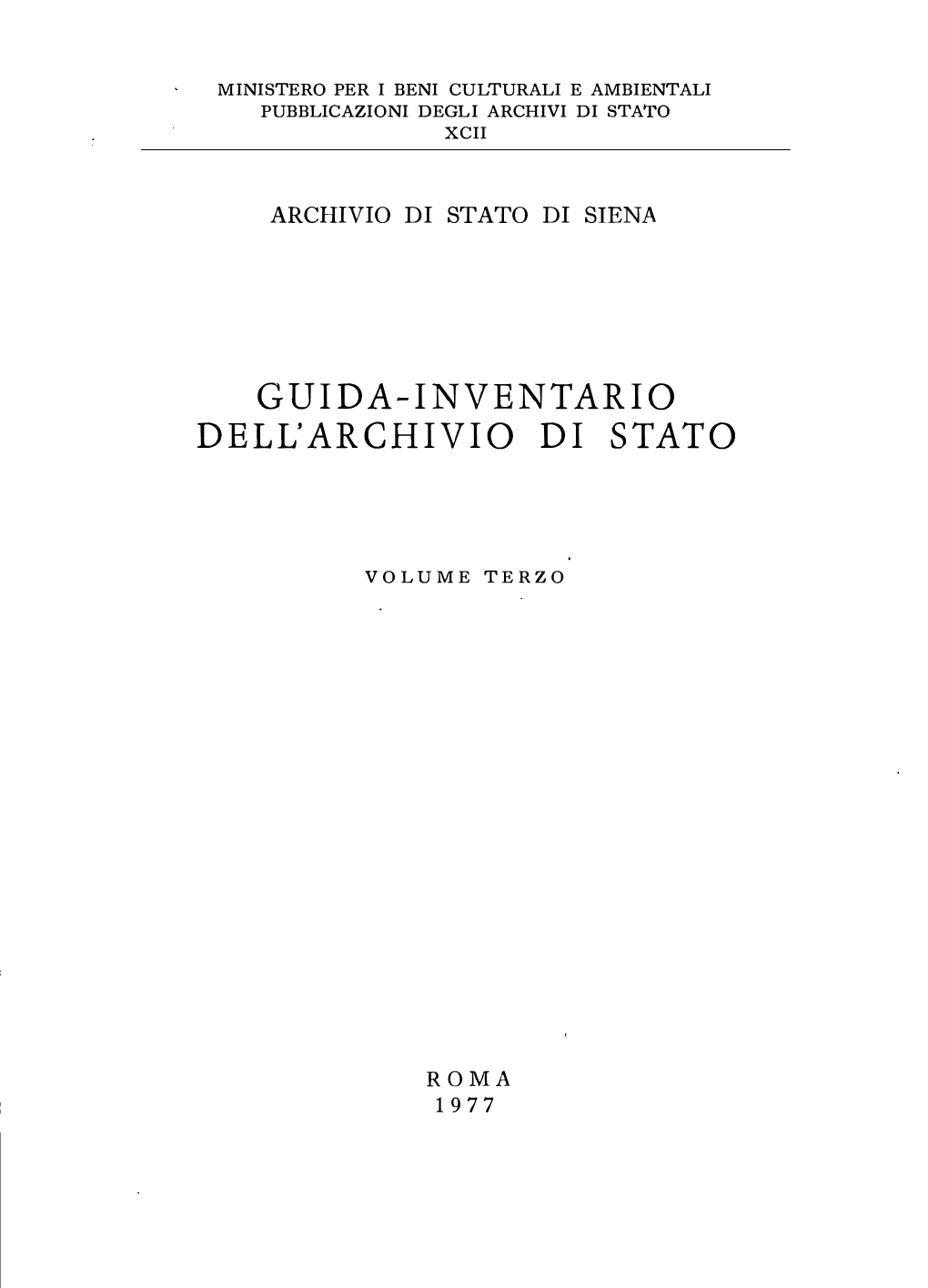 Guida-Inventario Dell'archivio Di Stato