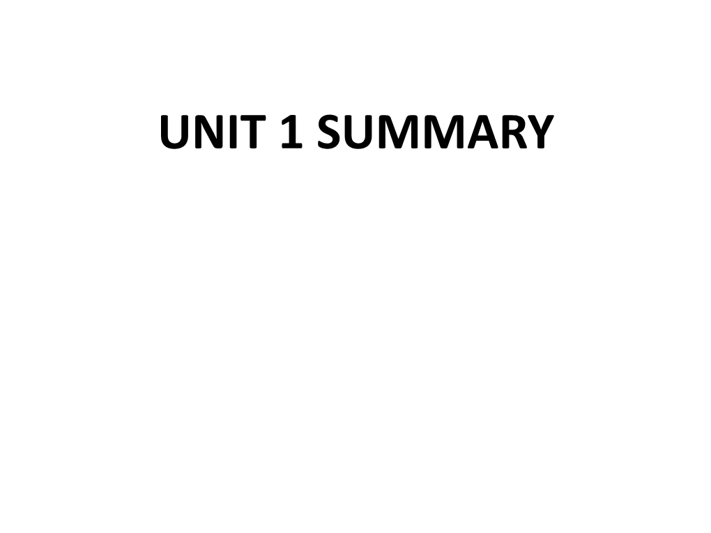 UNIT 1 SUMMARY MATTER – Anything That Has Mass and Takes up Space