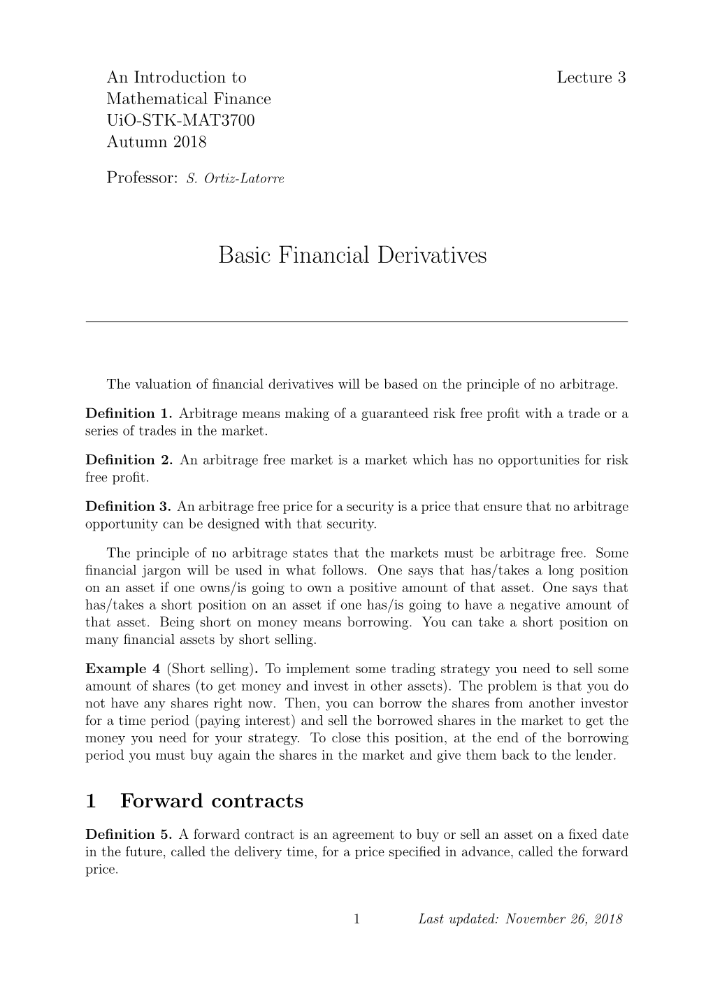 Basic Financial Derivatives