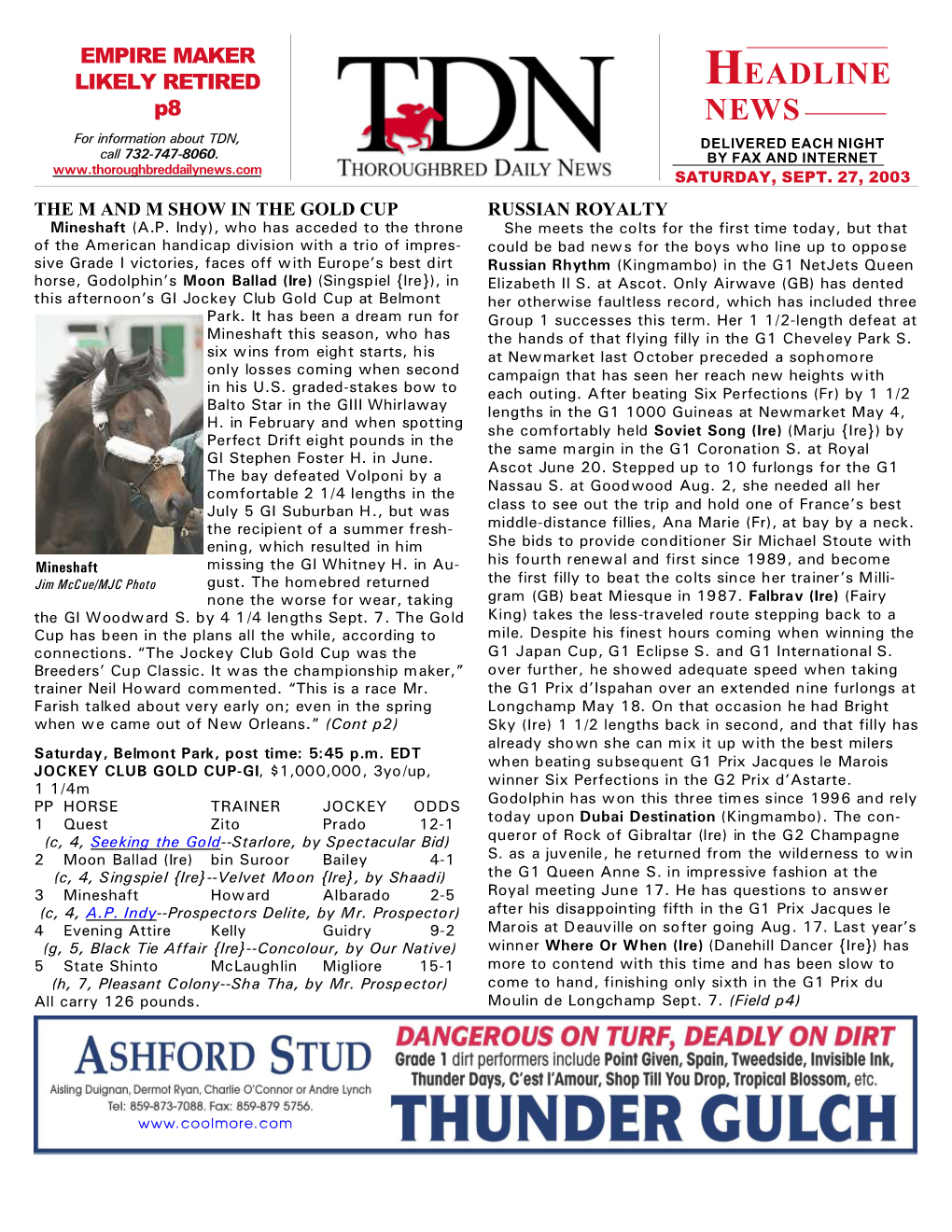 HEADLINE P8 NEWS for Information About TDN, DELIVERED EACH NIGHT Call 732-747-8060
