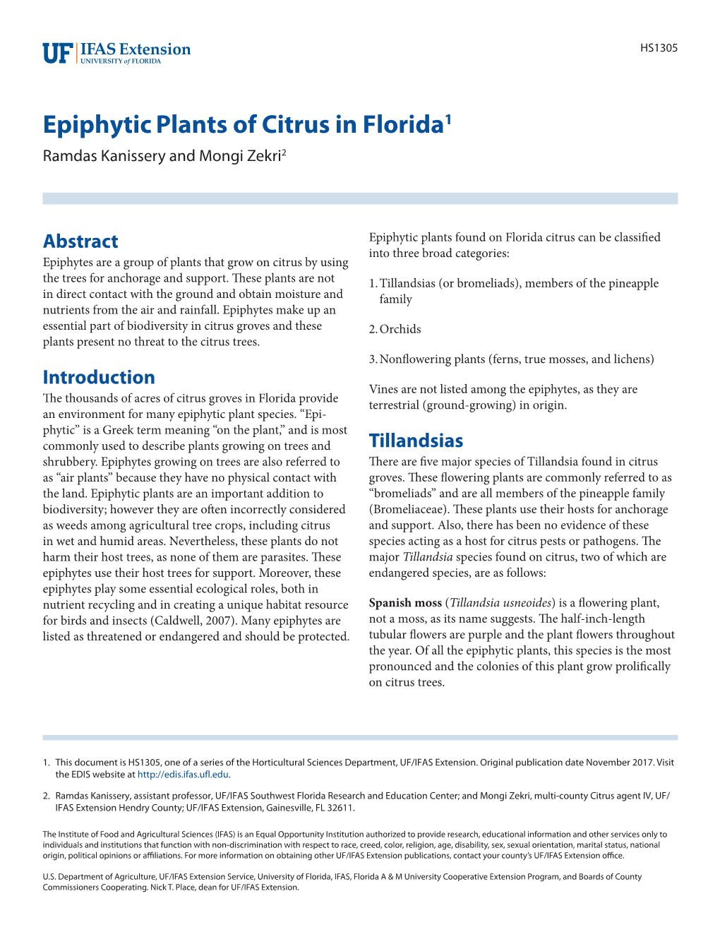 Epiphytic Plants of Citrus in Florida1 Ramdas Kanissery and Mongi Zekri2