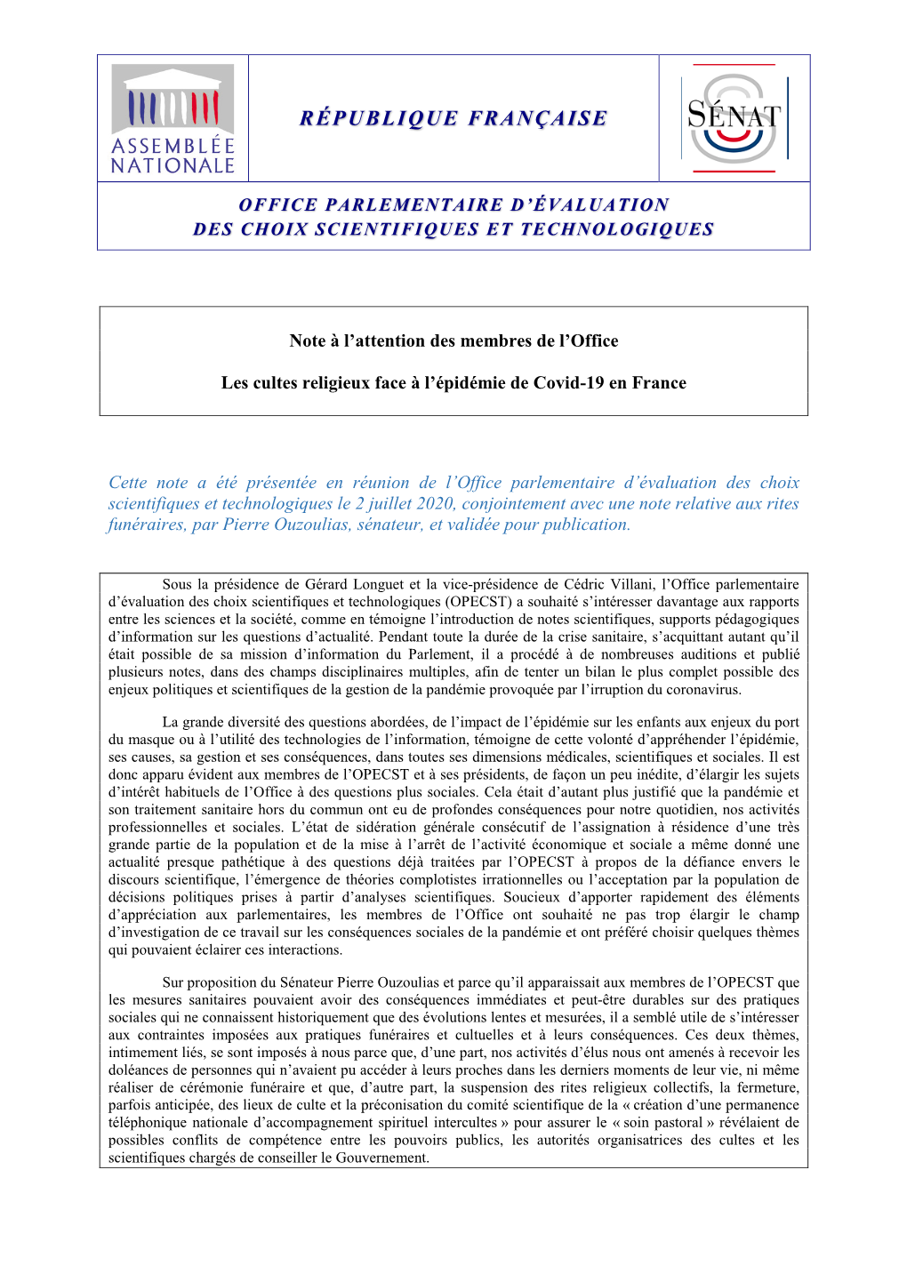 Les Cultes Religieux Face À L'épidémie De Covid-19 En France