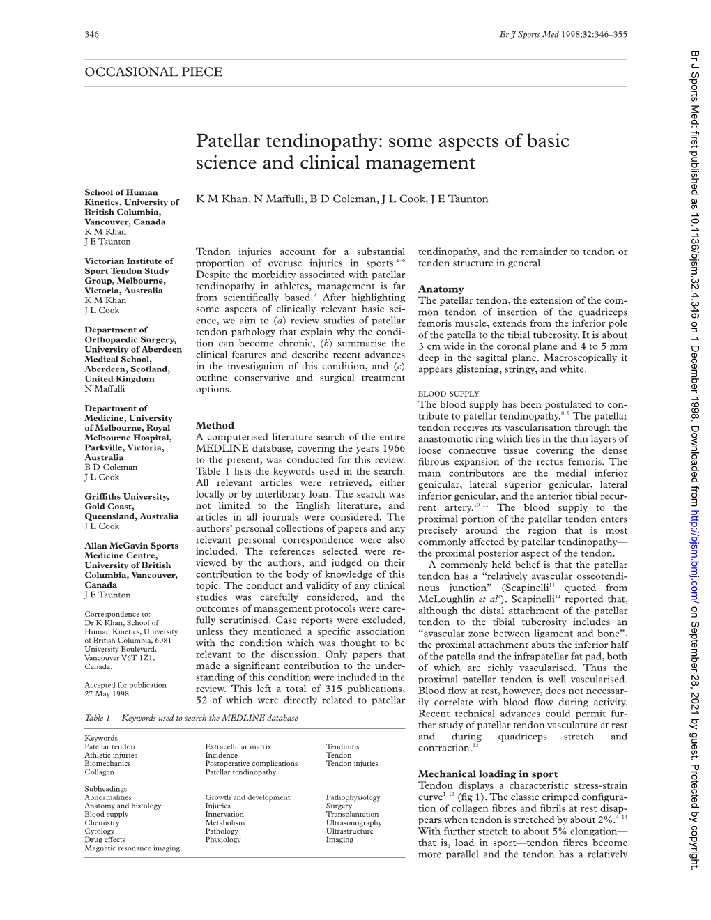 Patellar Tendinopathy: Some Aspects of Basic Science and Clinical Management