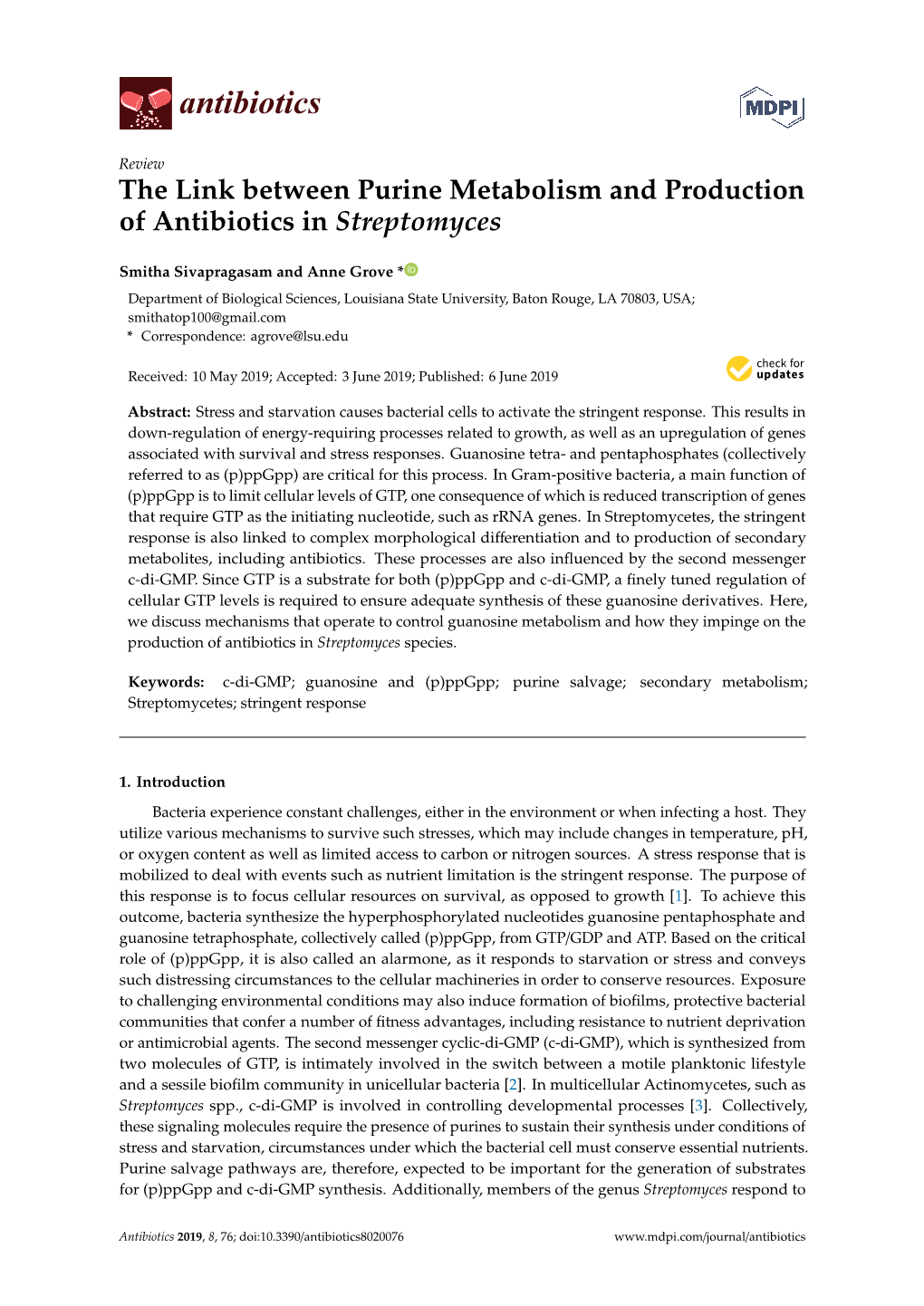 The Link Between Purine Metabolism and Production of Antibiotics in Streptomyces