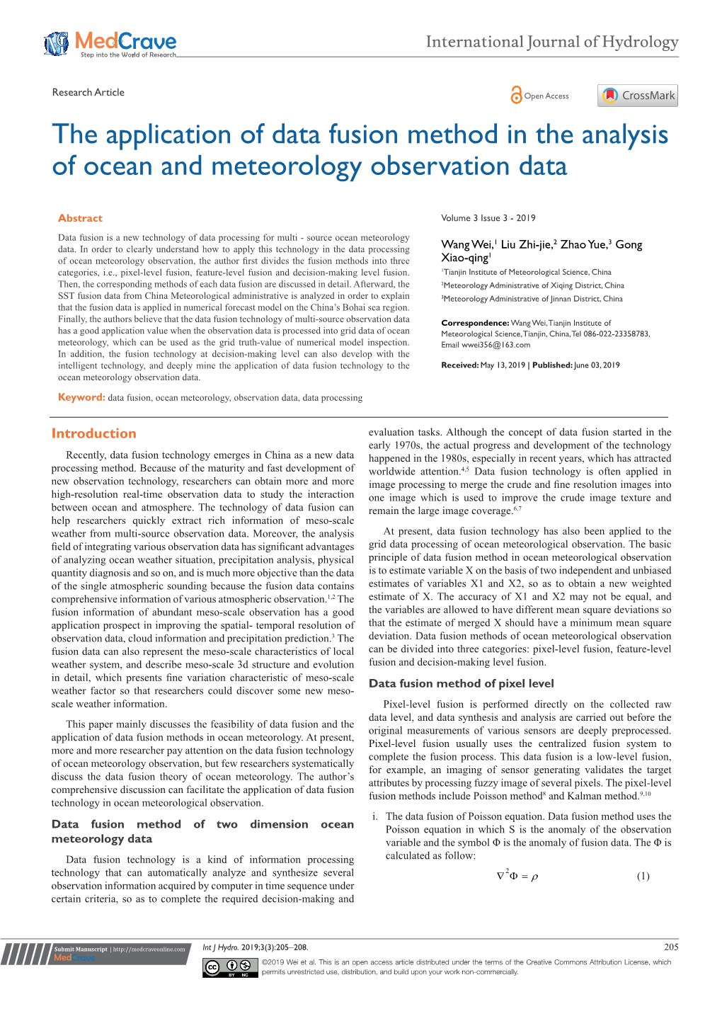 The Application of Data Fusion Method in the Analysis of Ocean and Meteorology Observation Data