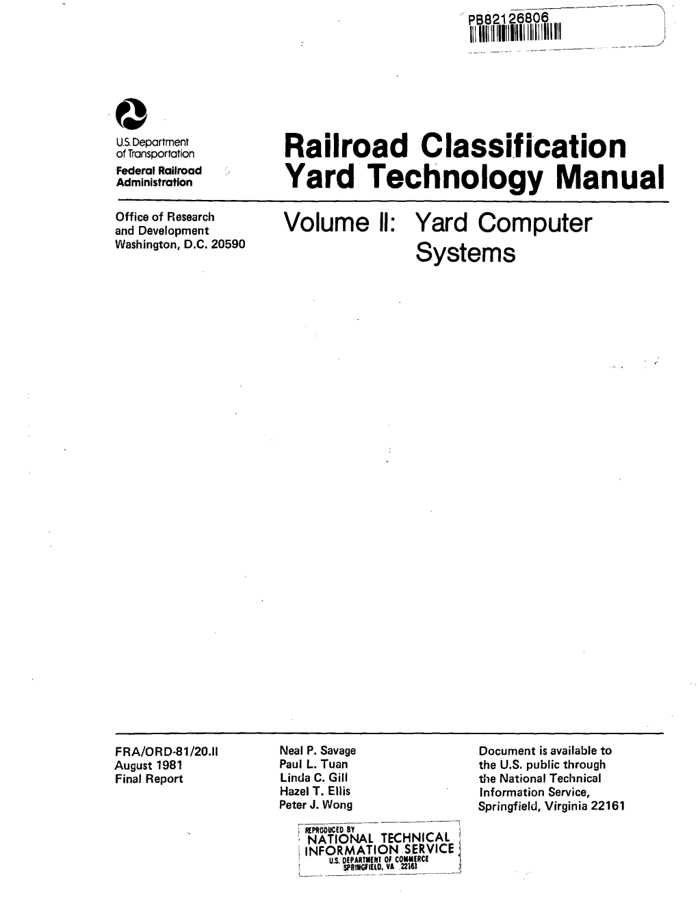 Railroadc Lassi.Fication Yard Technology Manual