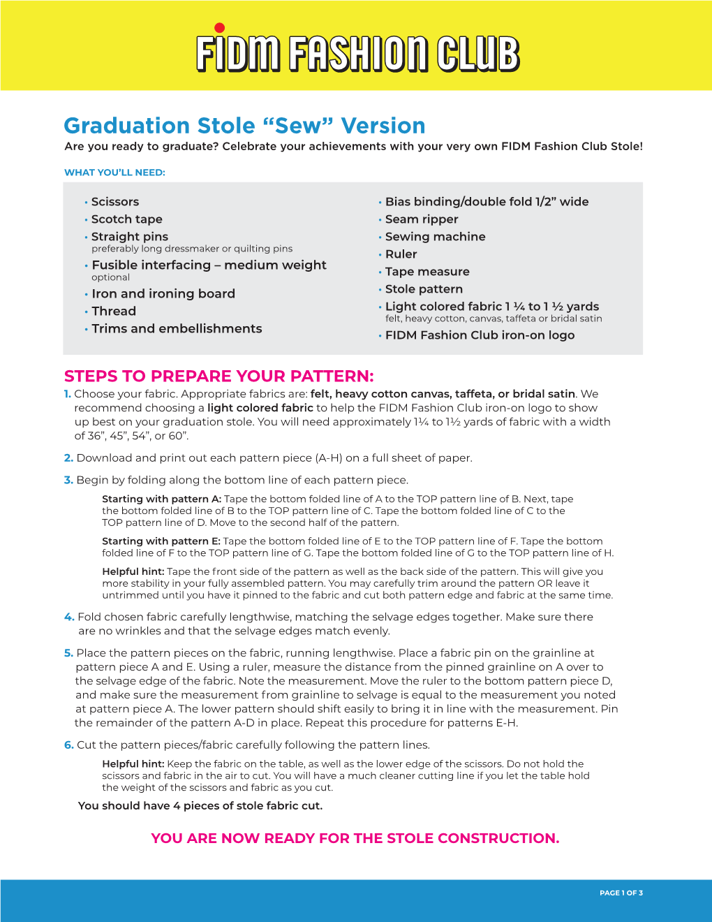 Graduation Stole Sew Instructions