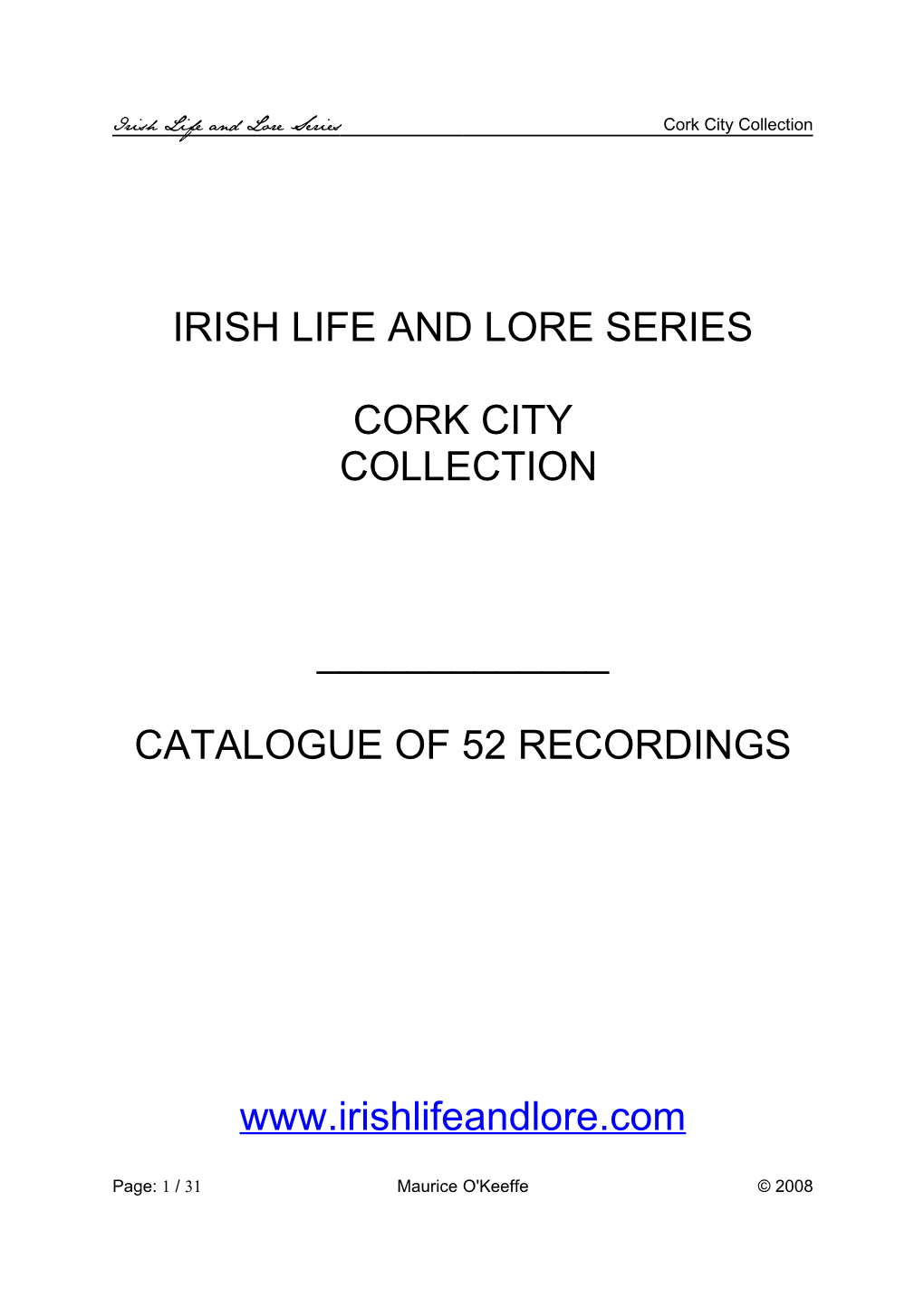 Irish Life and Lore Series Cork City Collection