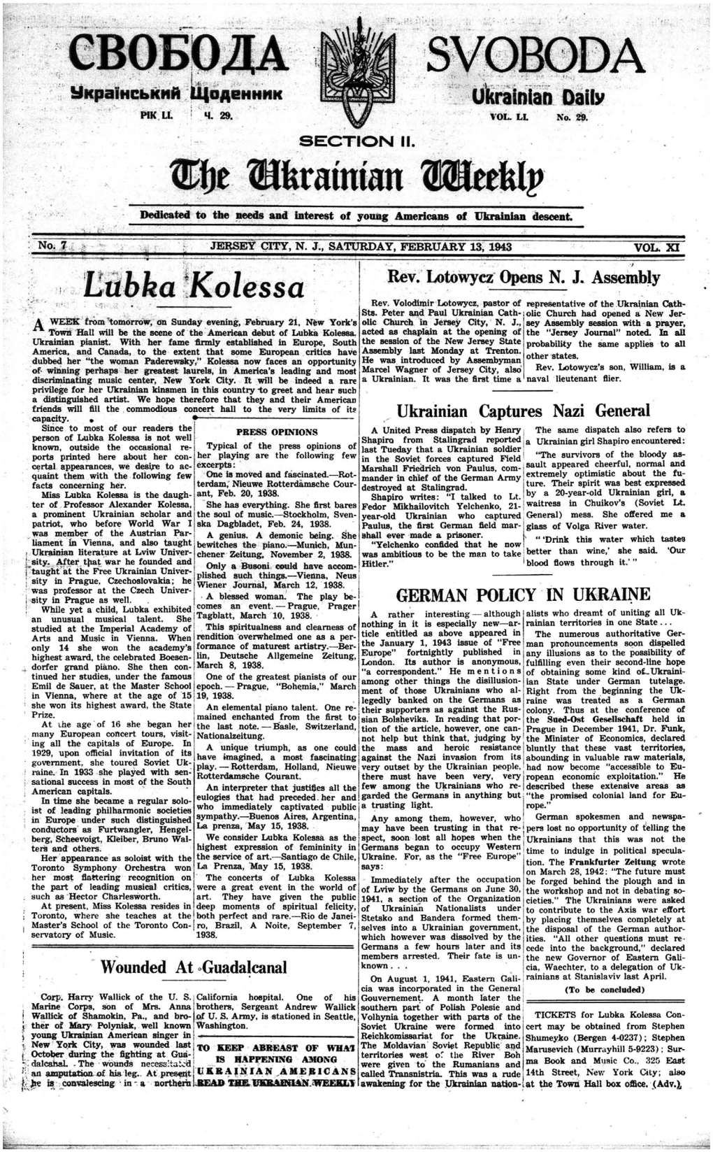 The Ukrainian Weekly 1943, No.7