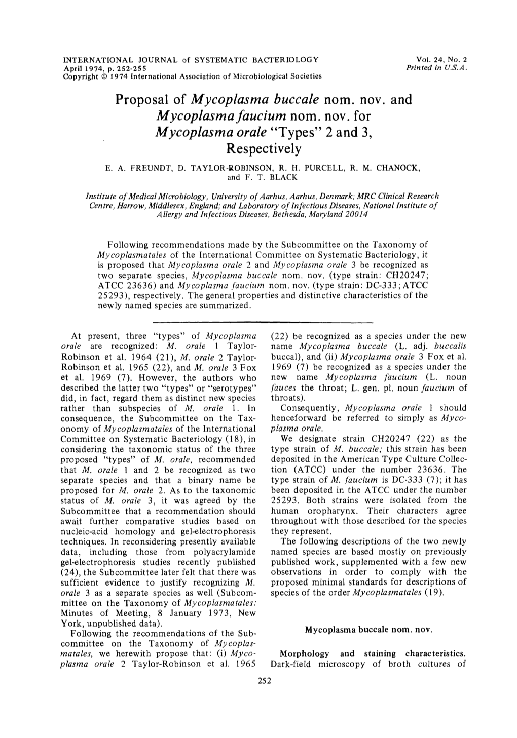 Mycoplasma Orale “Types” 2 and 3, Respectively E