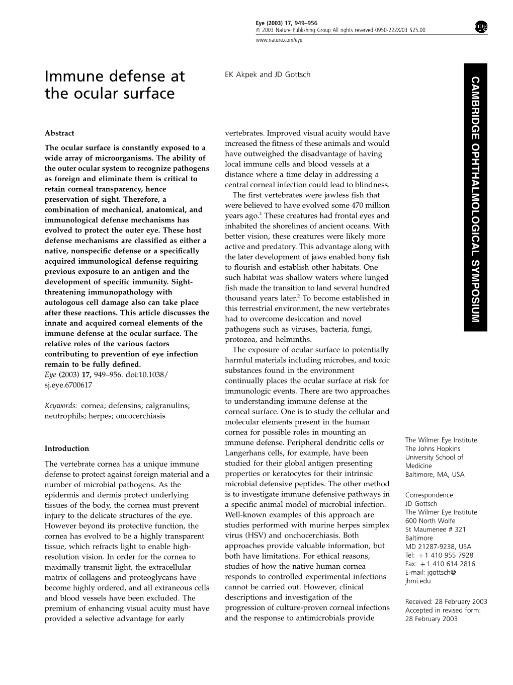 Immune Defense at the Ocular Surface