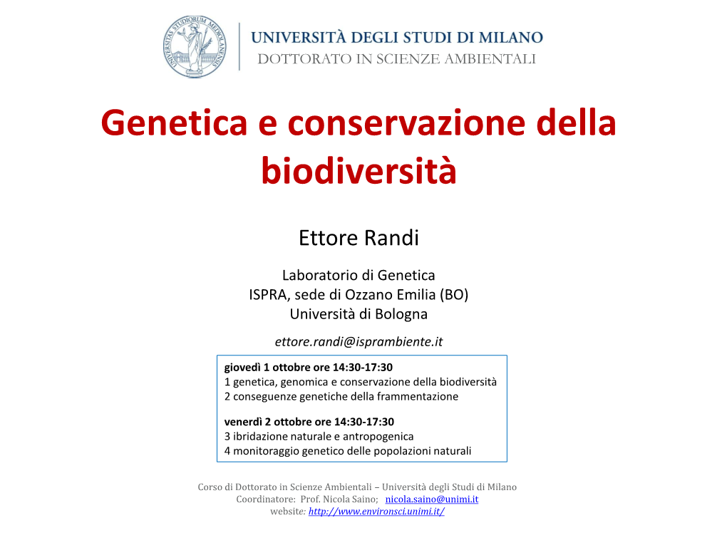 Conservation Biology Conservation Genetics