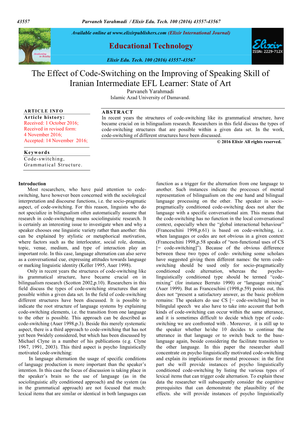 The Effect of Code-Switching on the Improving of Speaking Skill Of