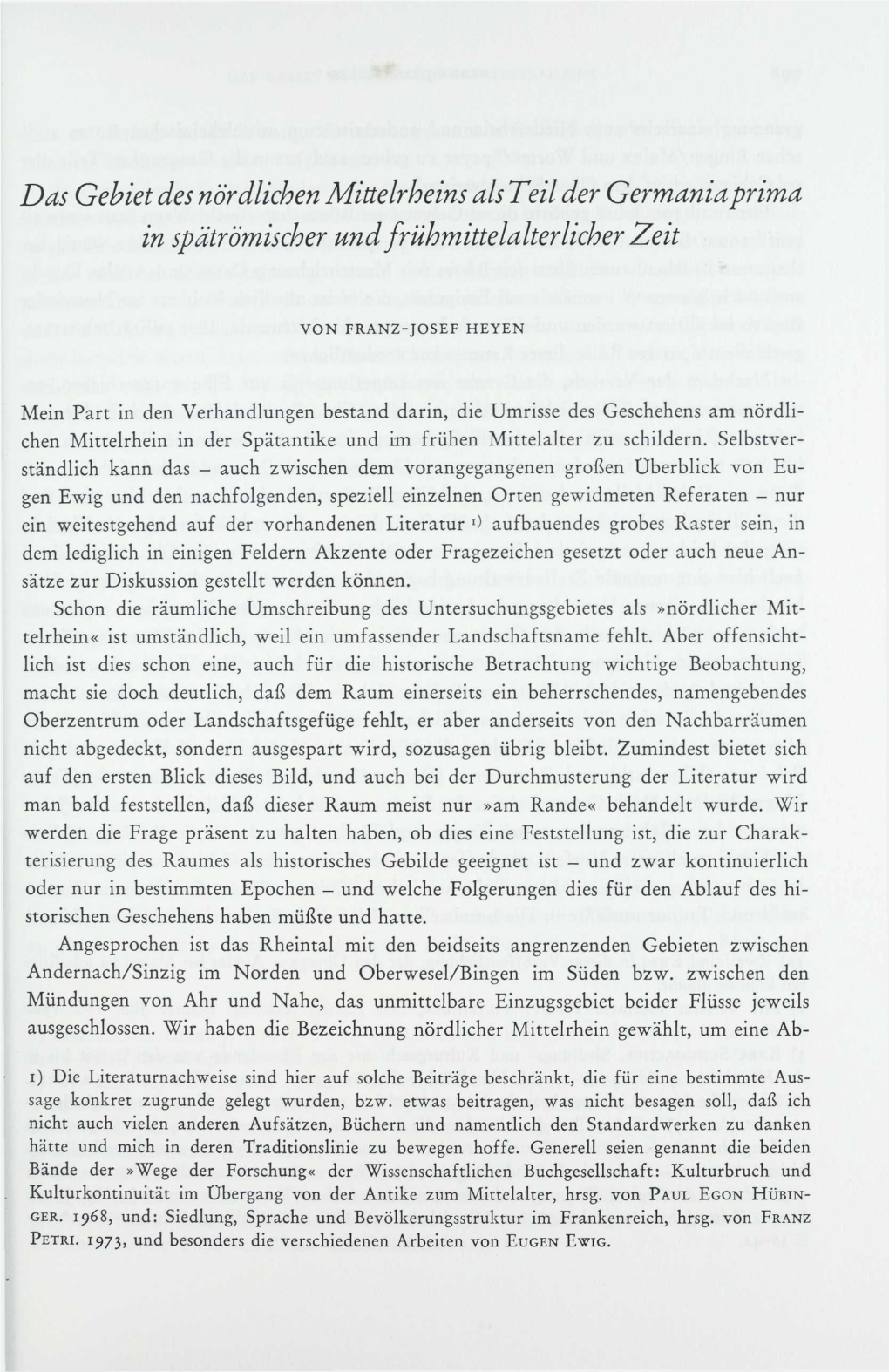 Das Gebiet Des Nördlichen Mittelrheins Als Teil Der Germania Prima in Spätrömischer Und Frühmittelalterlicher Zeit